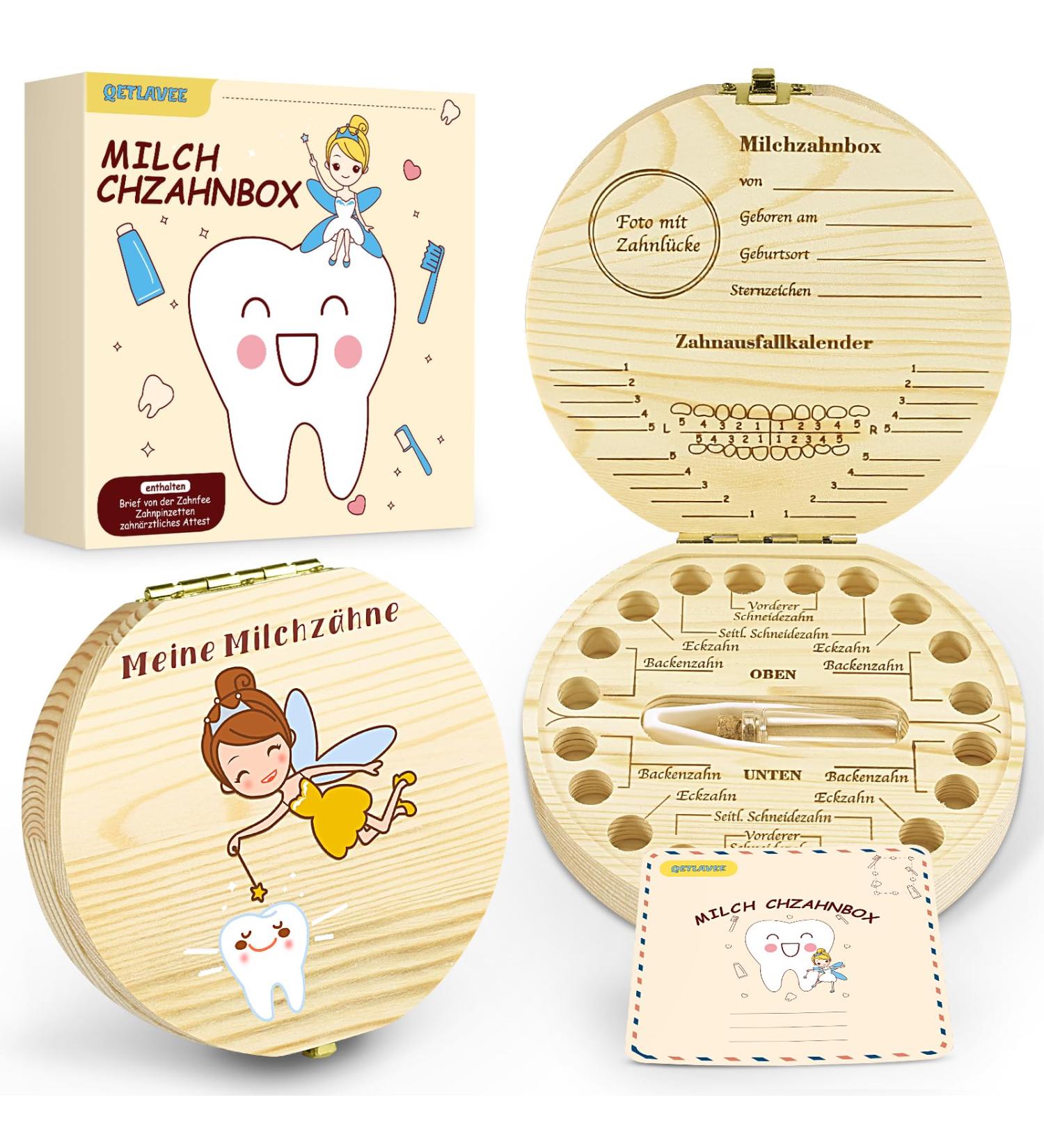 Qetlavee Wooden Tooth Box for Baby Teeth | Personalized Milk Tooth Jar & Souvenir | Perfect Storage Solution with Tweezers - Buy Online on GoSupps.com