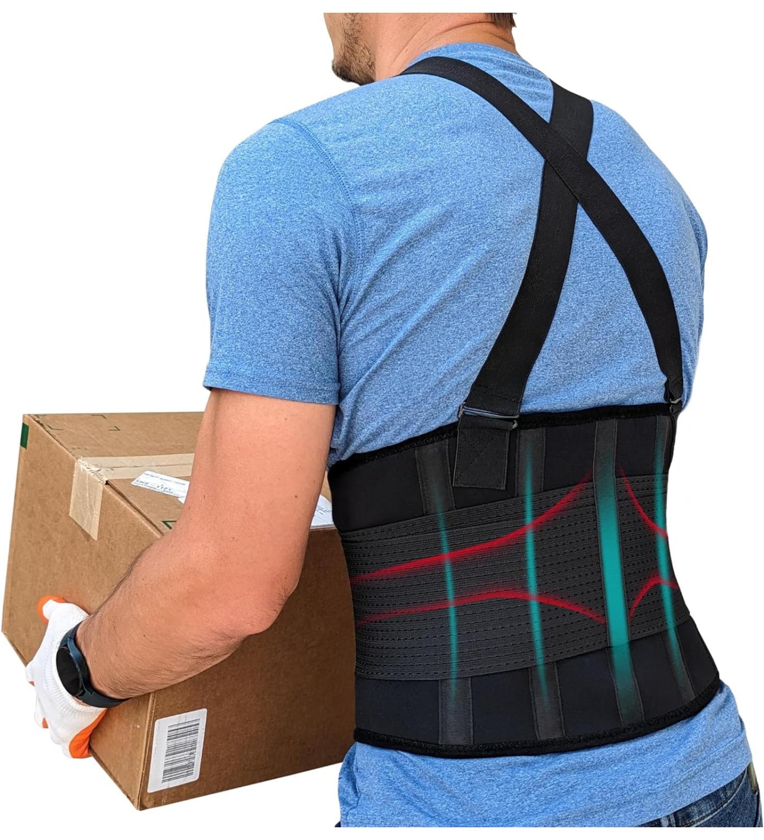 Lower Back Brace with Suspenders | Adjustable Support Belt for Men & Women | Durable 3XL Black for Heavy Lifting & Industrial Work Safety - Buy Online on GoSupps.com