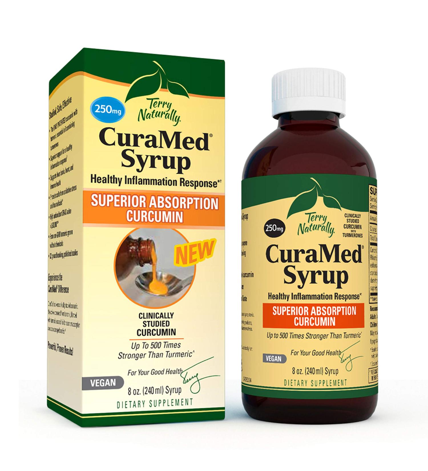 Terry Naturally CuraMed Syrup - 250mg BCM-95 Curcumin - Supports Inflammation, Liver, Brain, Heart & Immune Health - 8 fl oz - Buy Online on GoSupps.com
