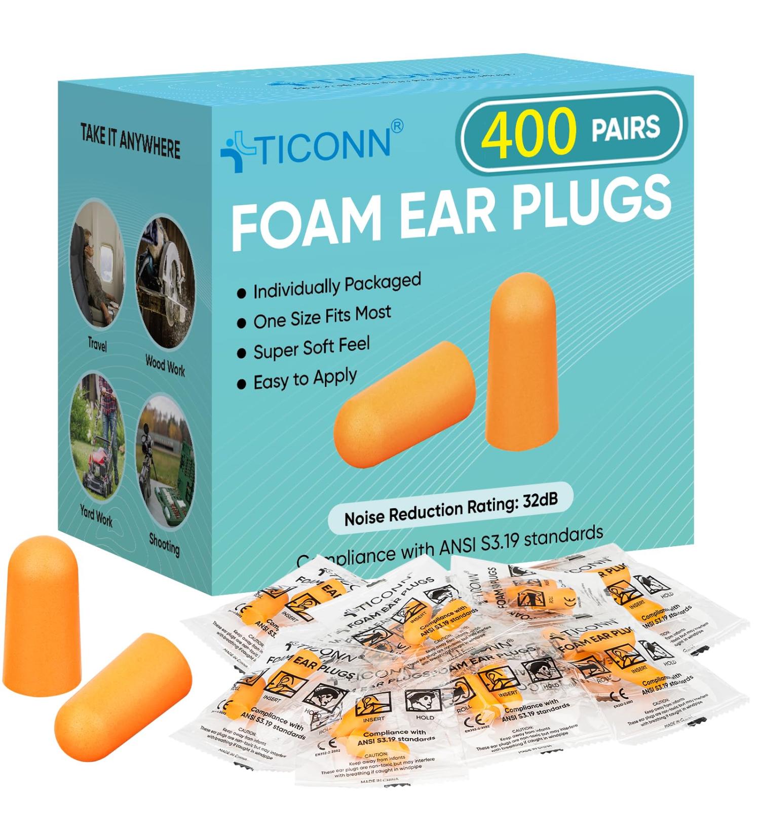 TICONN 400 Pairs Ear Plugs - 32dB Noise Reduction for Sleep Travel & Construction - Ultimate Hearing Protection - Buy Online on GoSupps.com