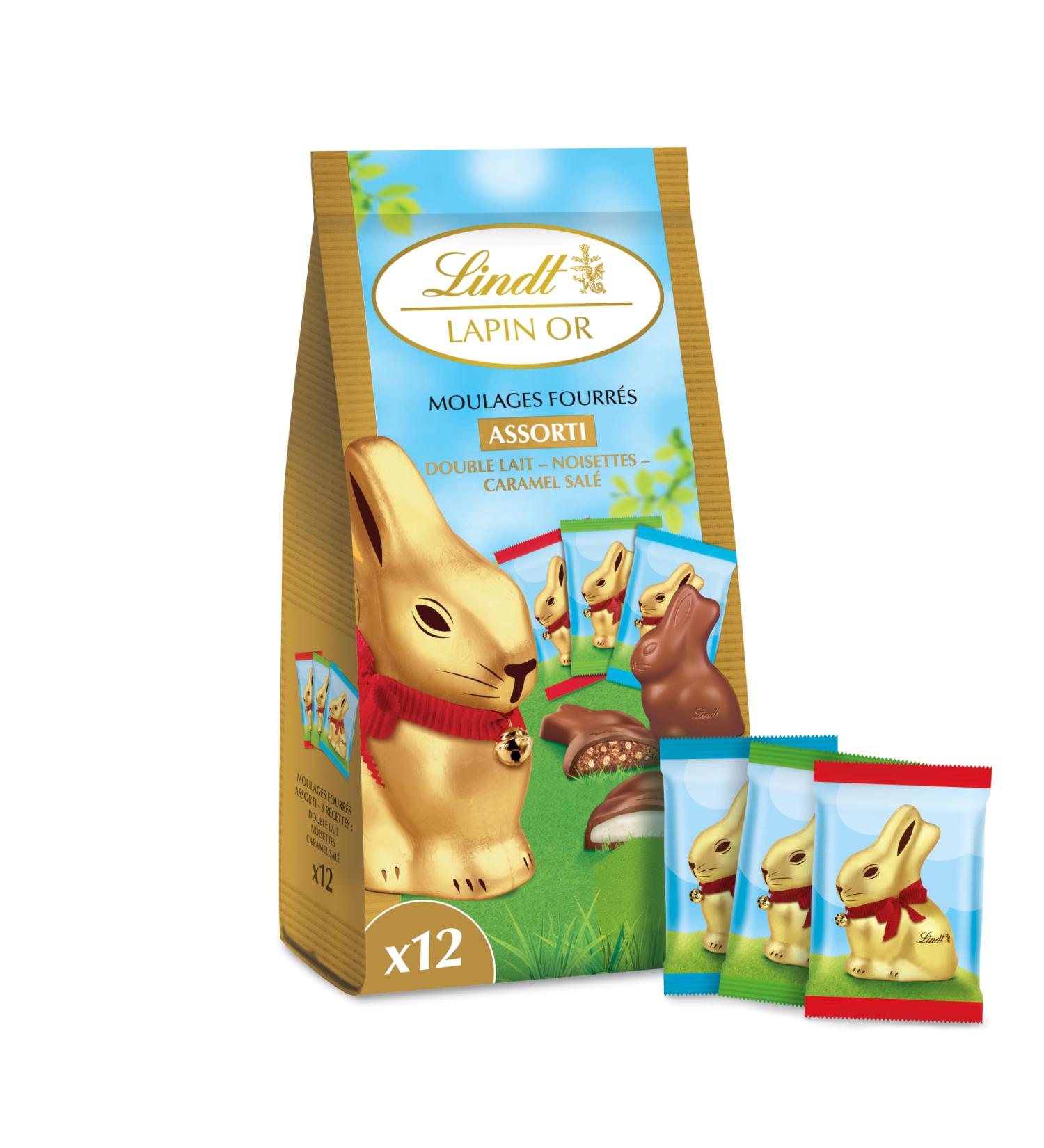 Lindt - Sachet de Moulages LAPIN OR - Assortiment de Chocolats Double lait Noisette et Caramel sal - Id al pour P ques 130g - Buy Online on GoSupps.com