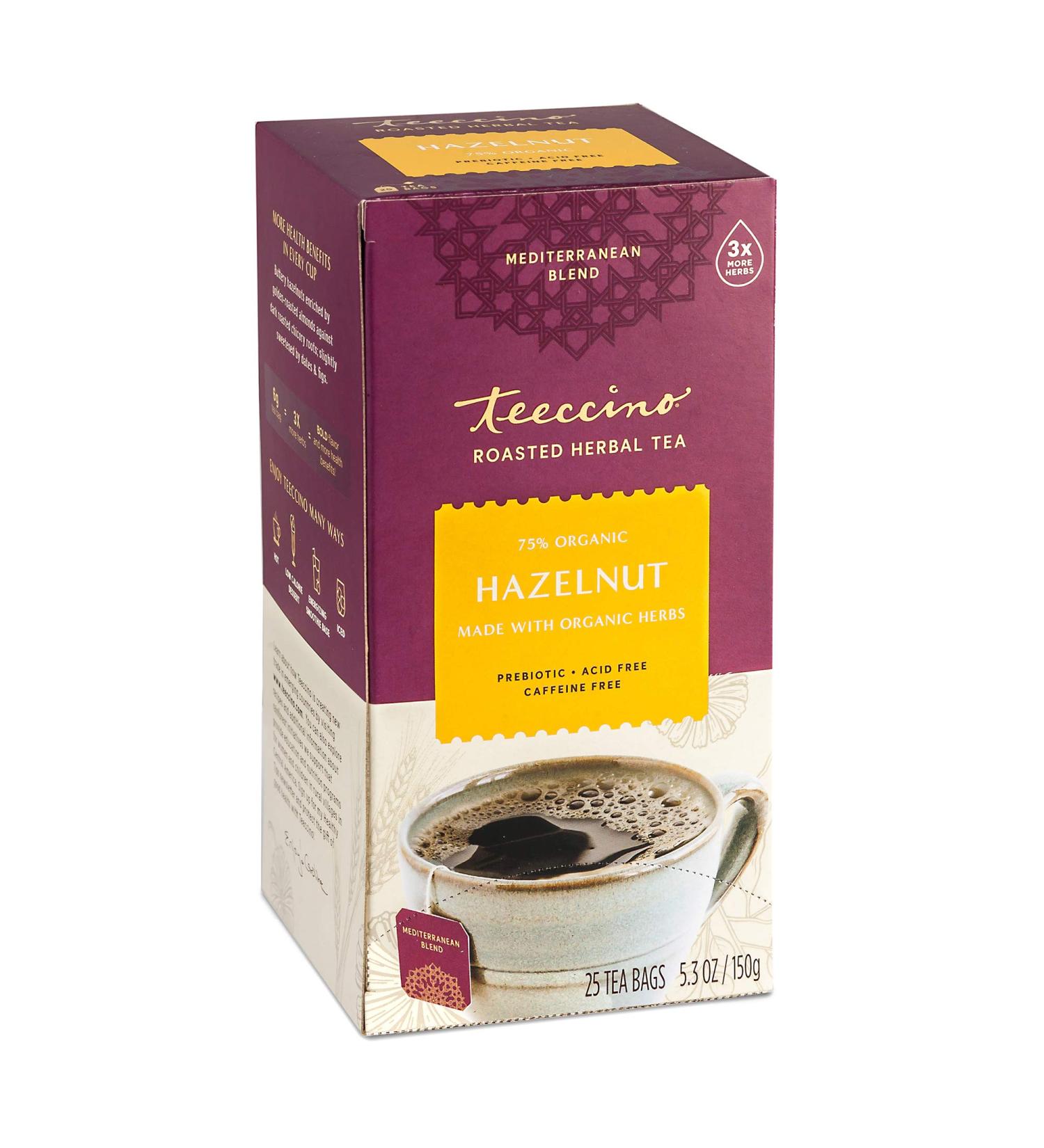 Teeccino Hazelnut Roasted Herbal Tea - Caffeine Free, Medium Roast, 25 Tea Bags | 5.3 oz (150 g) - Buy Online on GoSupps.com