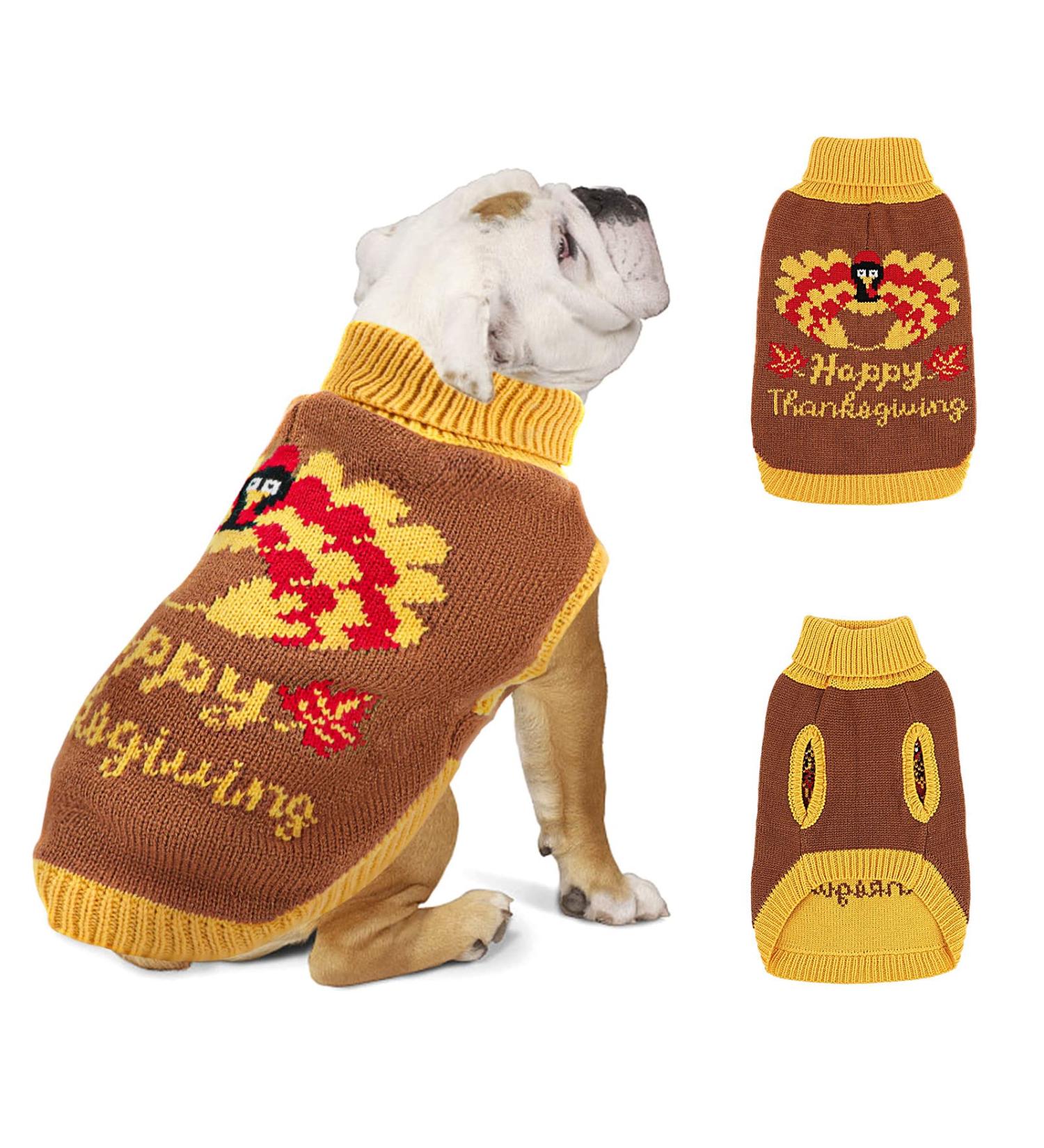 HUMLANJ Thanksgiving Knitted Dog Turtleneck Sweater - Warm Turkey Pullover for Puppy - Leash Hole - Small-Medium Sizes - Buy Online on GoSupps.com