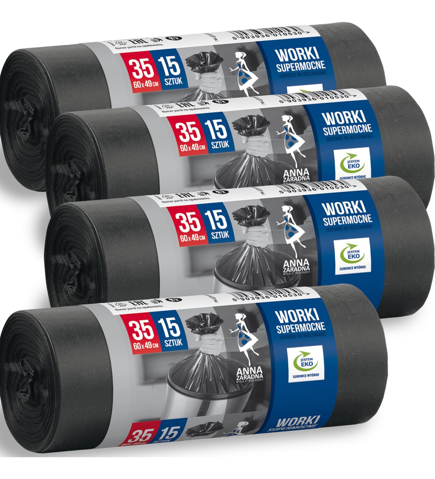Buy 35L Superstark Garbage Bags - 60 Pack 100% Recycled Durable & Eco-Friendly | Ideal for Office Use - Buy Online on GoSupps.com