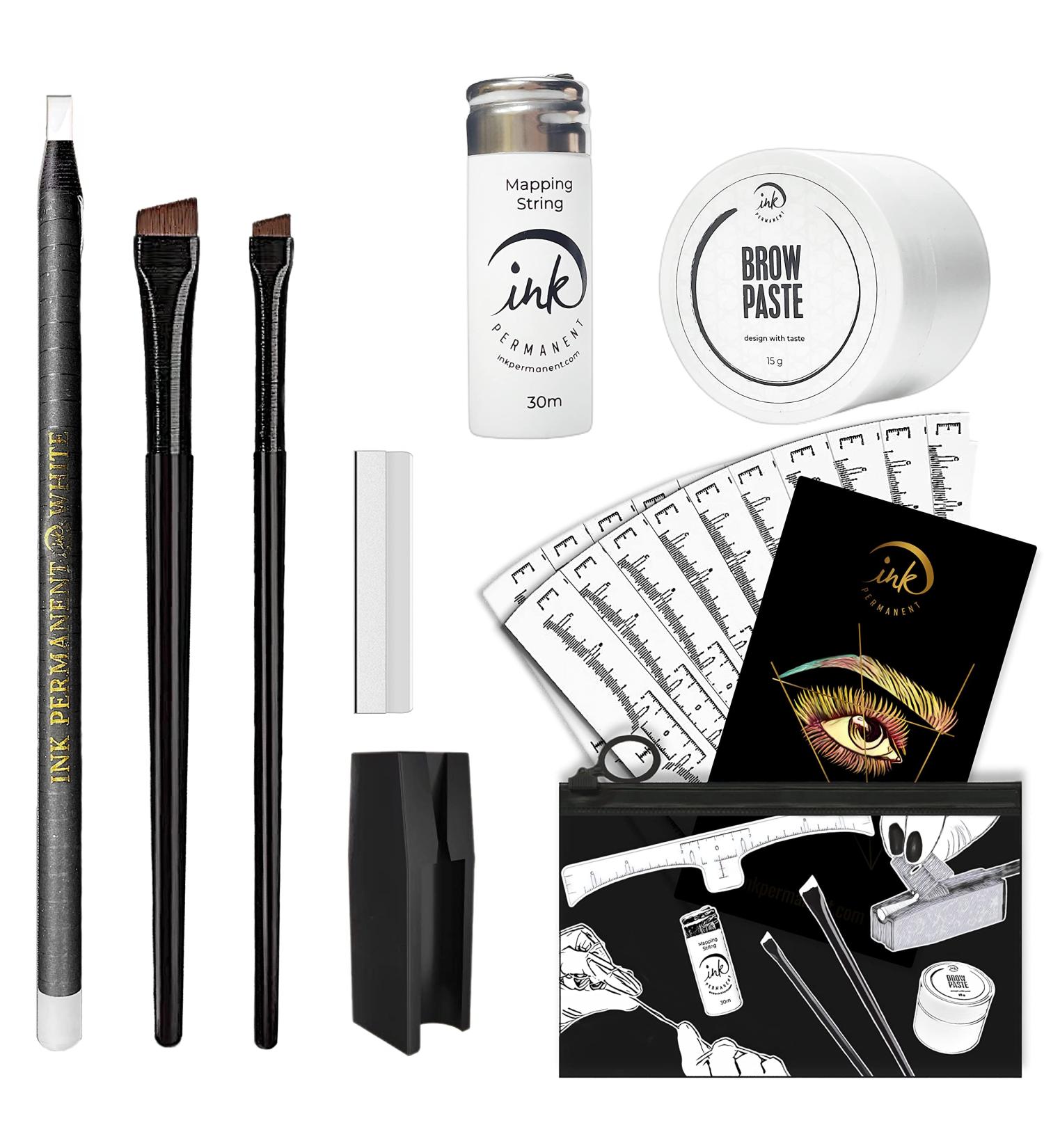 White Eyebrow Mapping Kit with String, Paste, Brushes, Pencil, Stencils, and Instructions - Ultimate Brow Mapping Set for Microblading - Buy Online on GoSupps.com