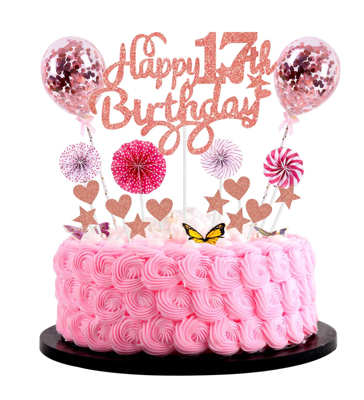 Cnrose Cake Decoration Girl 17th Birthday Hello 17 Cake Topper Rose Gold with Heart Star Balloon Cake Decoration 17th Birthday Girl Happy 17th Birthday Cake Decoration 17 Years Girl 17 Birthday Girl - Buy Online on GoSupps.com