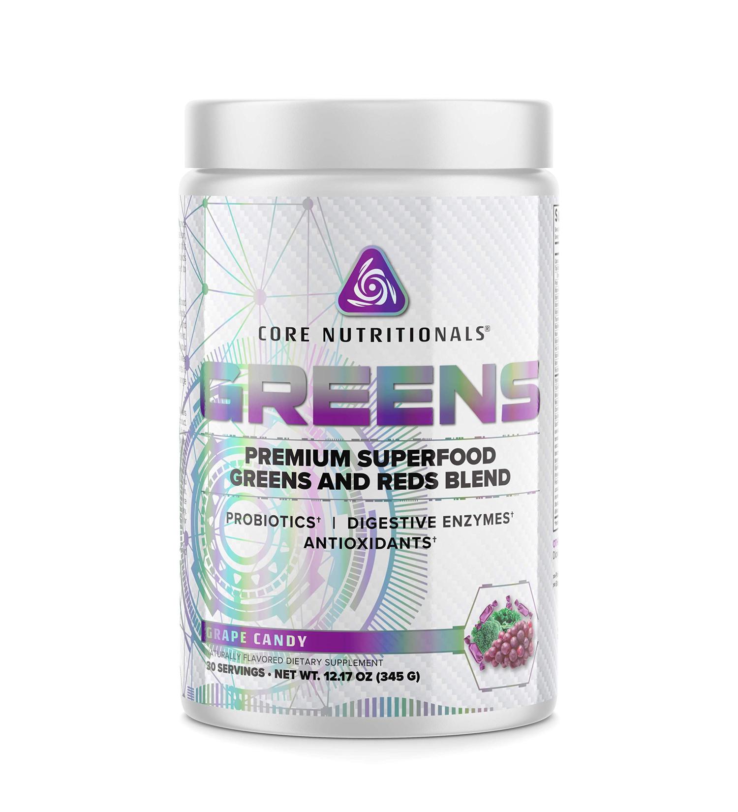 Core Nutritionals Greens | Premium Superfood Reds & Greens Blend | 5 Billion CFU Probiotics Digestive Enzymes & Antioxidants | 30 Servings (Grape Candy)