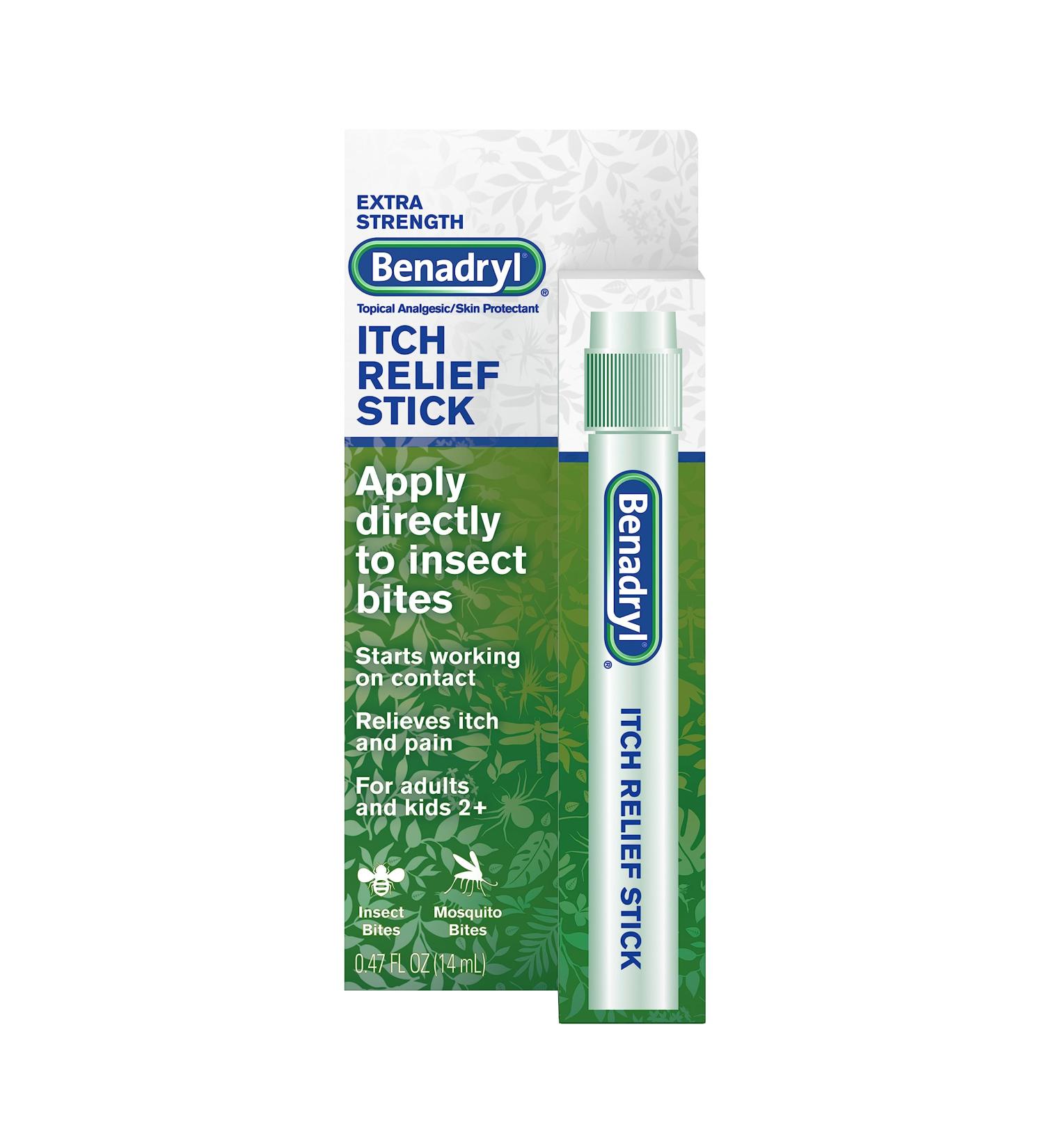 Benadryl Extra Strength Itch Relief Stick 0.47 fl. oz - Fast Relief for Outdoor Itches & Pain with Diphenhydramine & Zinc Acetate - Buy Online on GoSupps.com