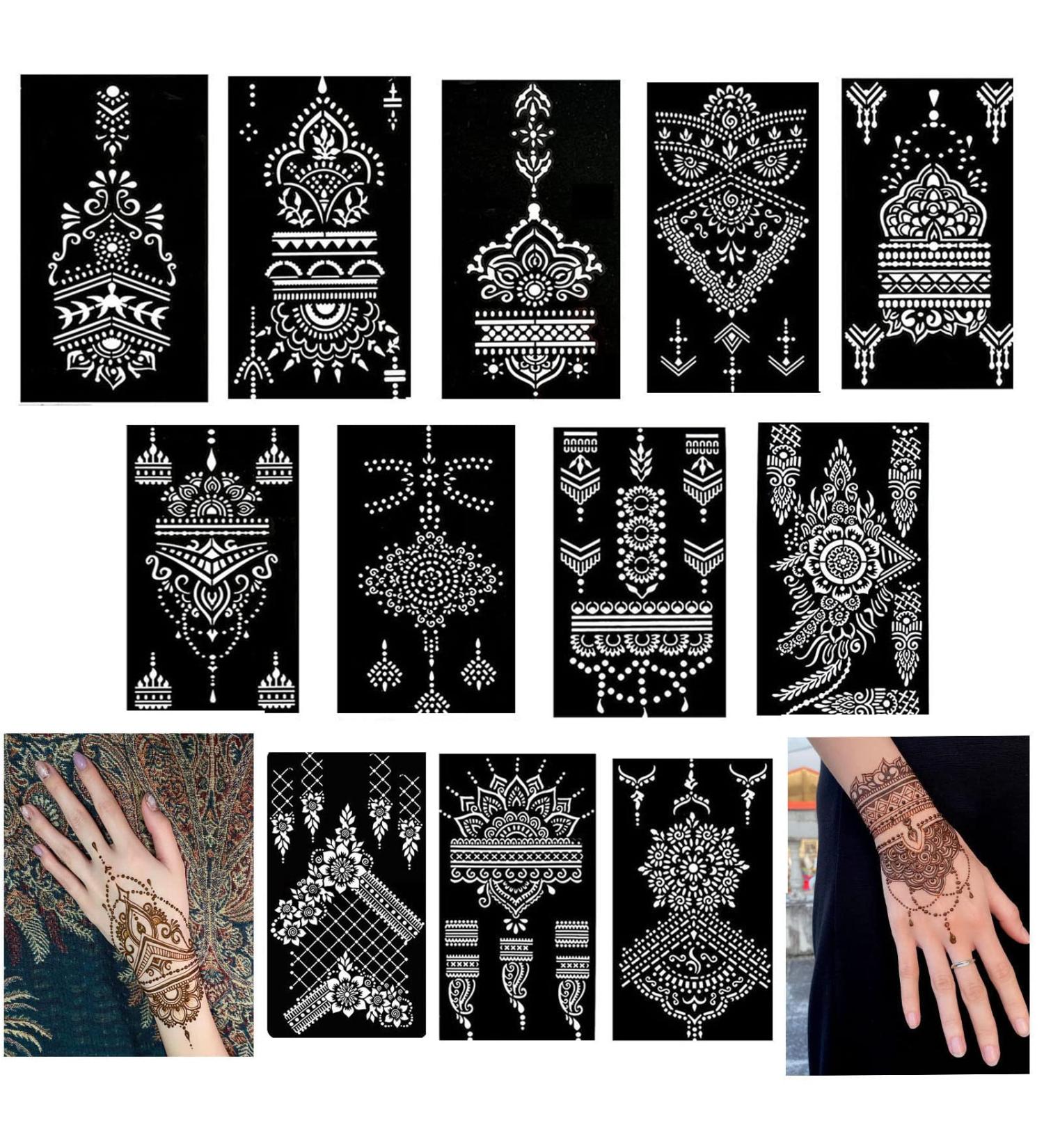 QSTOHENA Henna Stencil Kit - 12 Sheets, Reusable Indian Arabian Hand Tattoo Templates - Buy Online on GoSupps.com