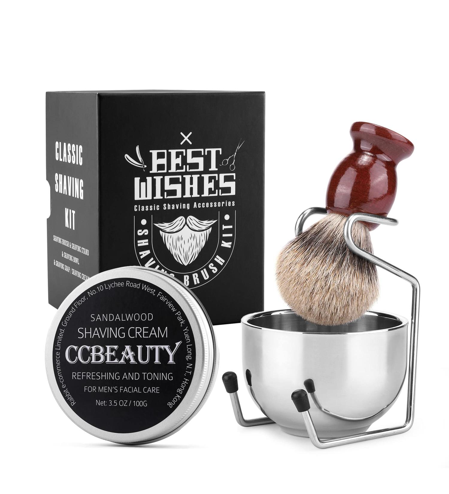 Ccbeauty 4 in 1 Shaving Set for Men | Stainless Steel Bowl Real Hair Brush & Holder | Classic Wet Shaving Kit - International Shipping Available - Buy Online on GoSupps.com