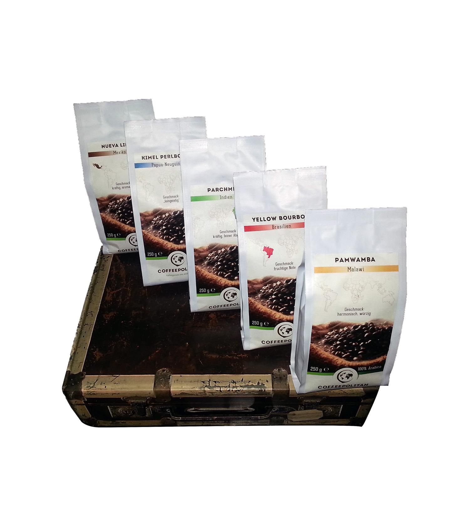 International Coffee Gift Set | Whole Bean Coffee from 5 Continents - 5x250g - Buy Online on GoSupps.com