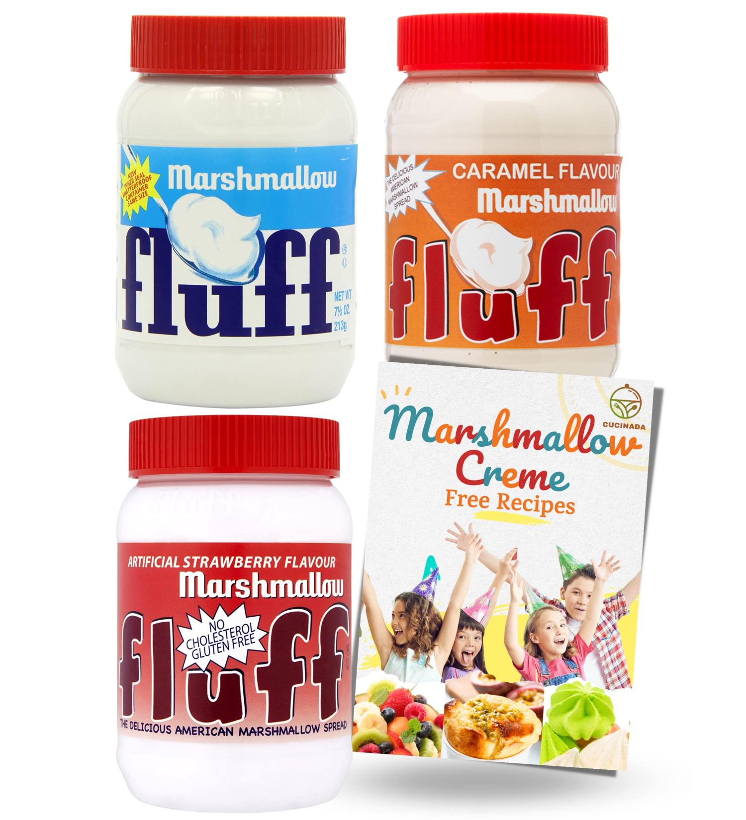 Marshmallow Fluff Original Caramel and Strawberry Mix (213g x3) with Recipe - Gluten-Free Spread Delights for Vegetarians - Buy Online on GoSupps.com