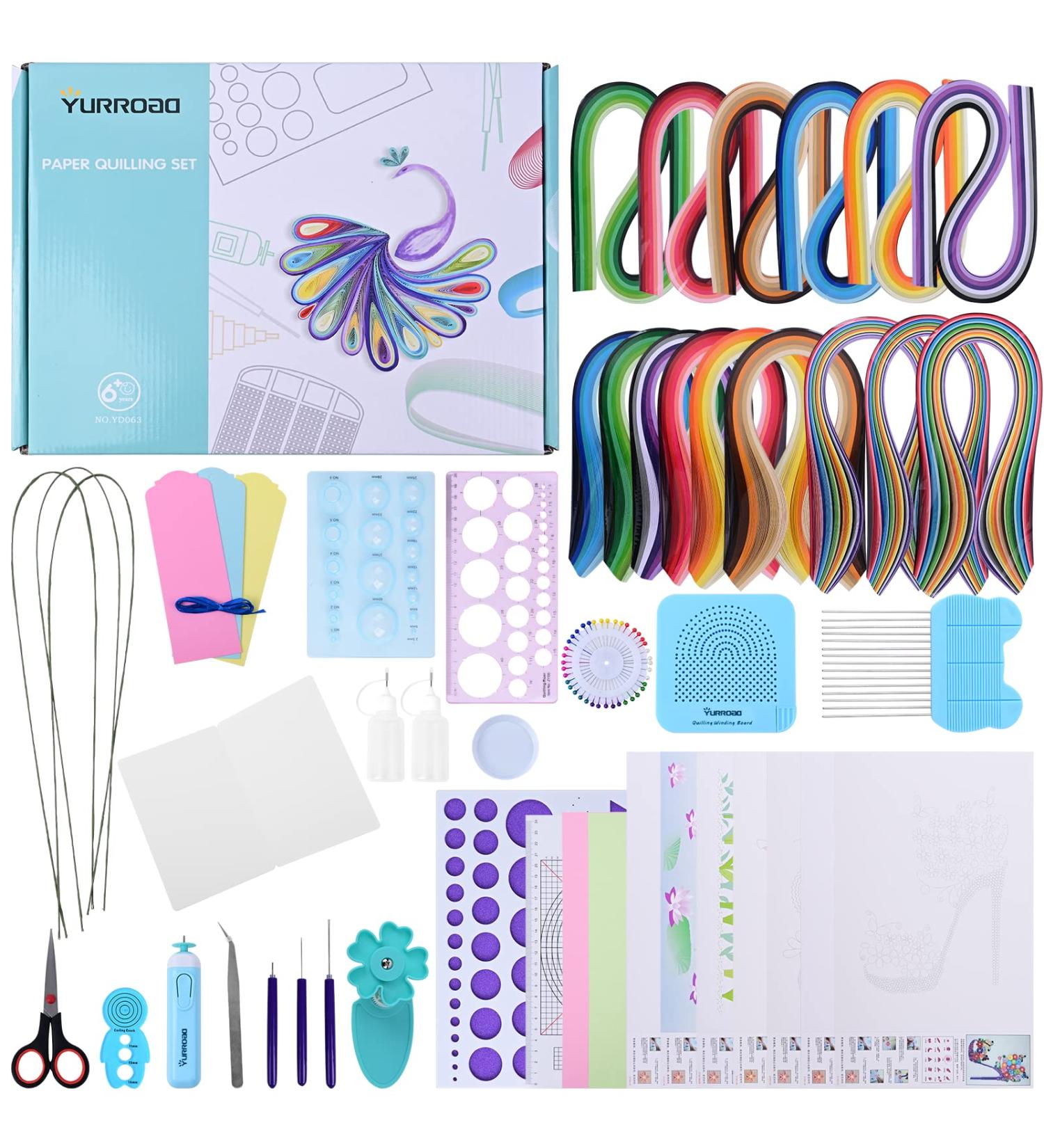 1860-Piece Quilling Kit with Tools and Paper Strips - DIY Quilling Pen, Slotted Tool, Electric Pen, Template Board, Grid Guide, Scissors - Buy Online on GoSupps.com