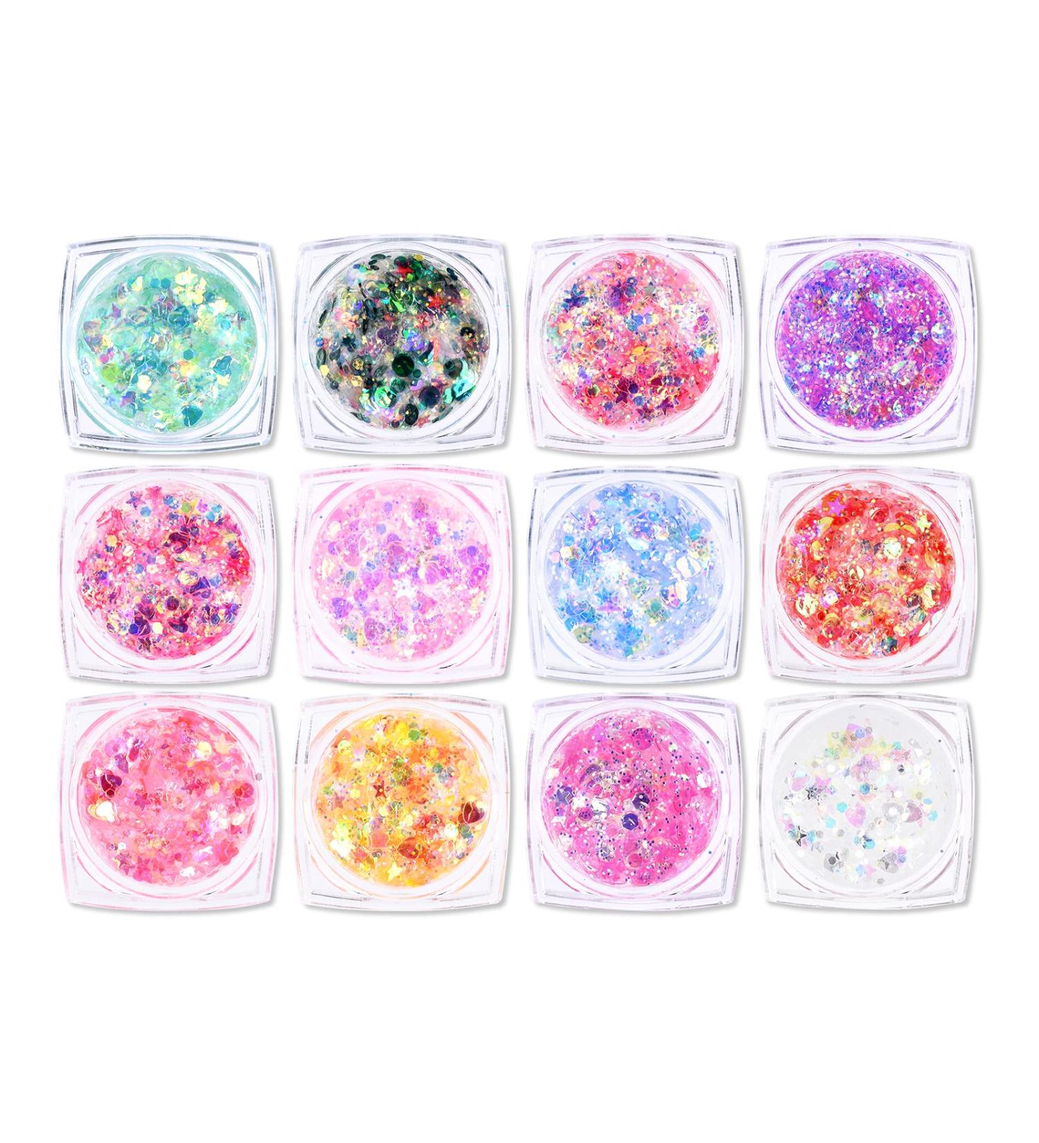 Ownest 12 Colors Holographic Chunky Glitter Gel Set - Christmas Party Makeup for Face, Body, Eyes, Lips, Hair, and Nails - Festive Chunky Glitter Eyeshadow - Mixable Formula, No Glue Needed - Buy Online on GoSupps.com