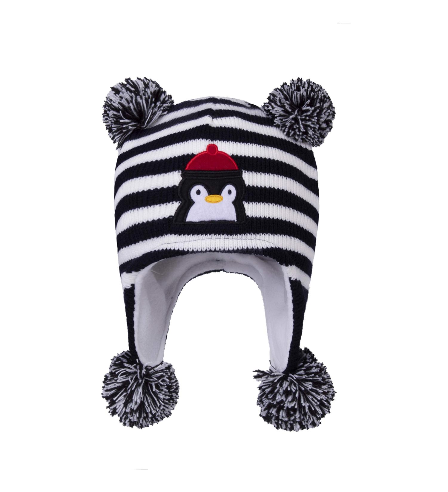 LANGZHEN Toddler Winter Hat | Earflap Knit Beanie for Baby Boys Girls 2-4 Years | Fleece Lined | Penguin Design | Black Stripe - Buy Online on GoSupps.com