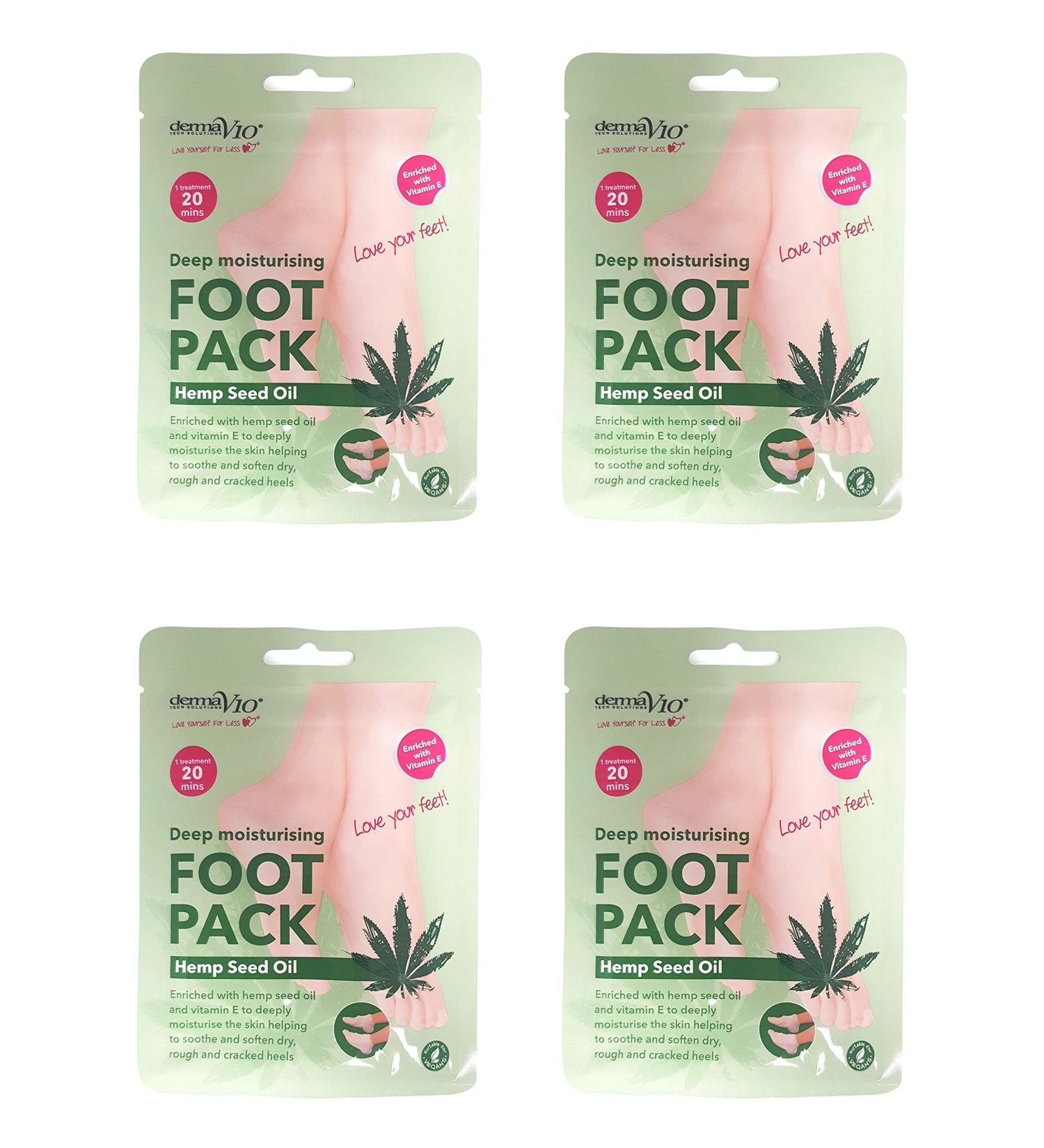Derma V10 Footpack Mask (4 Packs) - Deep Moisturizing Tea Tree Peppermint Honey Almond & Moroccan Argan Oil | Hemp Seed Oil Infusion for Soft Feet - Buy Online on GoSupps.com
