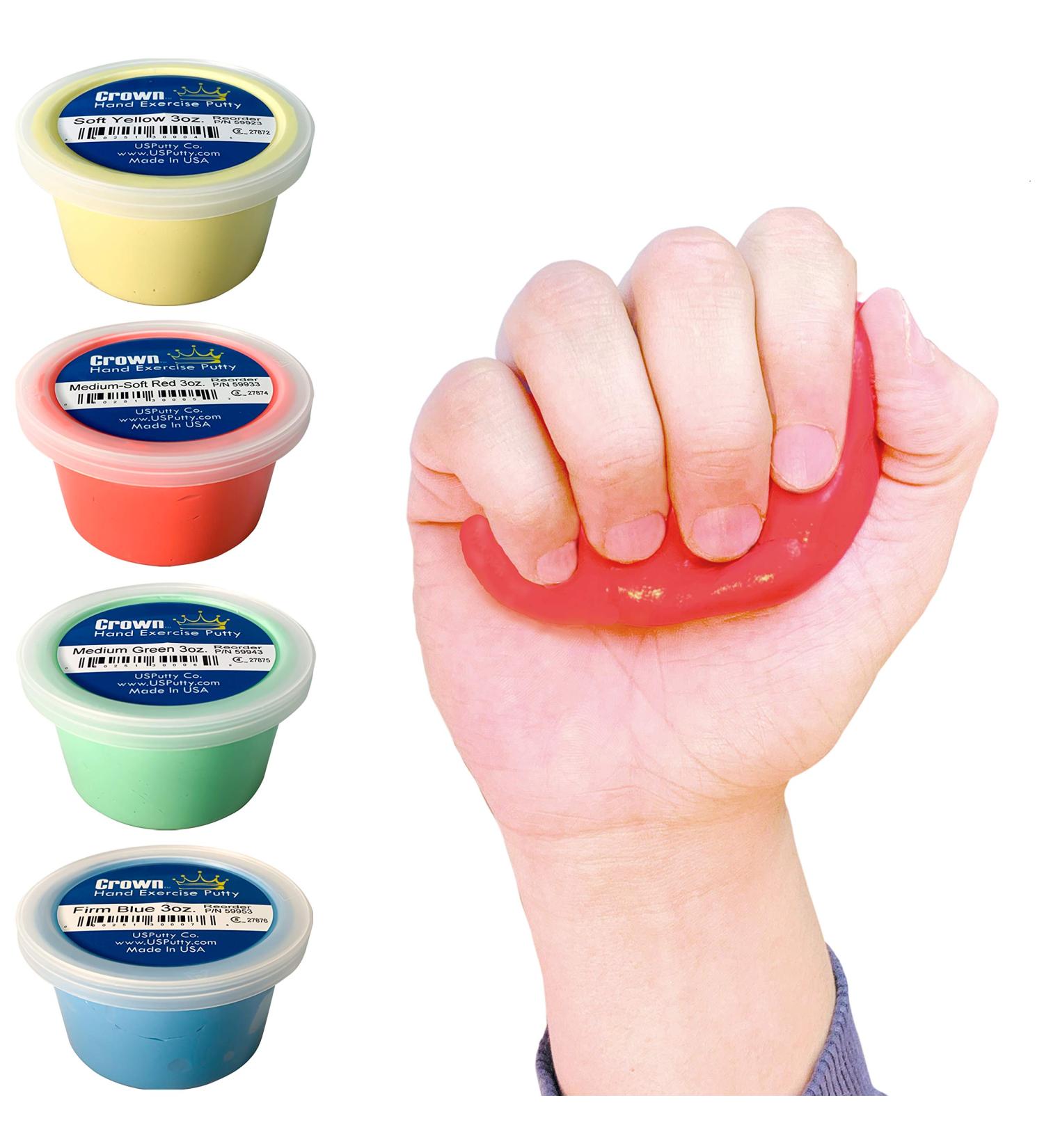 Crown Therapy Putty - Hand Exercise Putty Set Made in USA (4 Pack, 3-oz Each) for Rehabilitation and Stress Relief - Buy Online on GoSupps.com