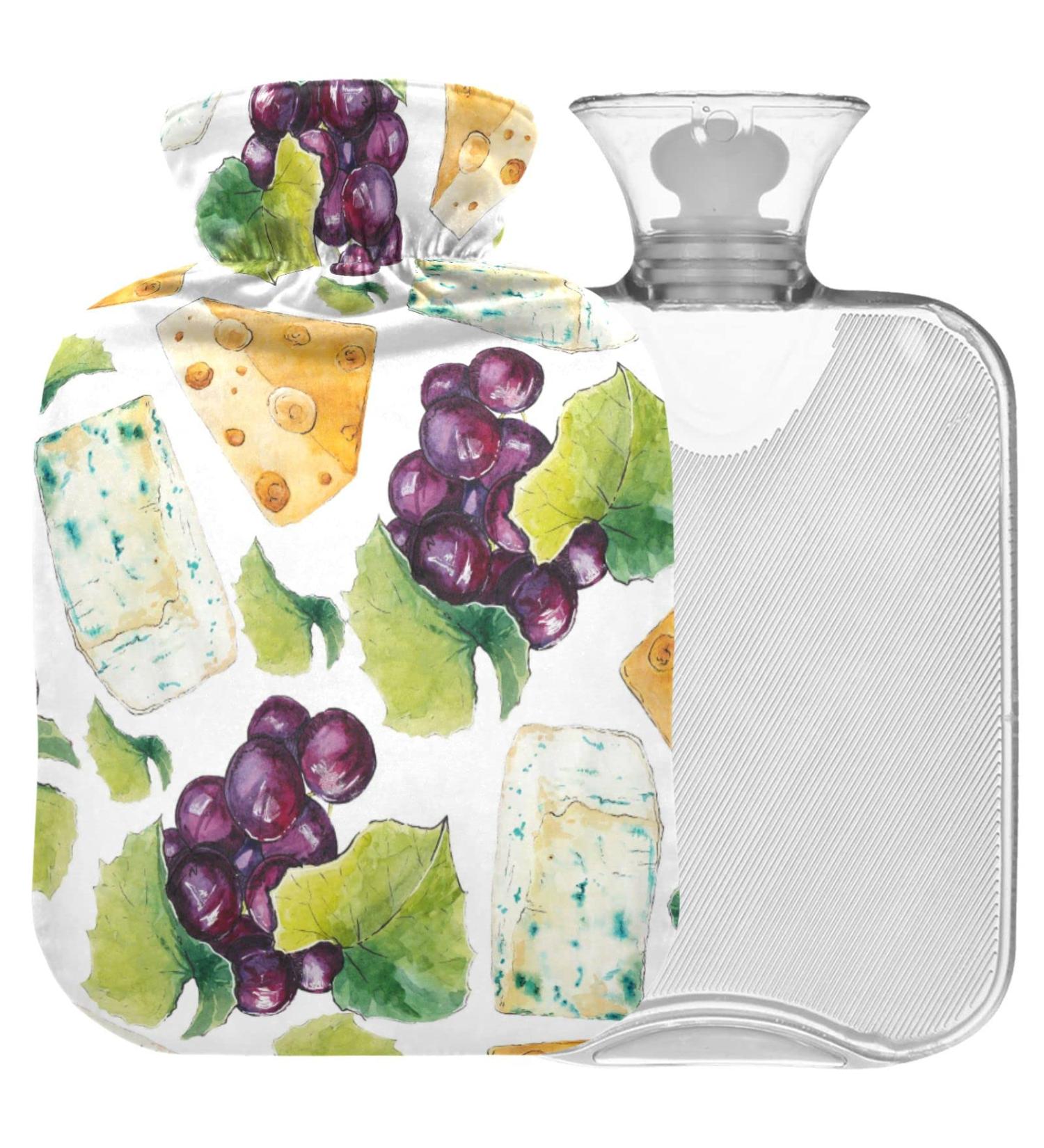 NAANLE Watercolor Cheese Grapes Hot Water Bottle - 1L Transparent Bed & Body Warmer for Pain Relief & Heat Therapy - Buy Online on GoSupps.com