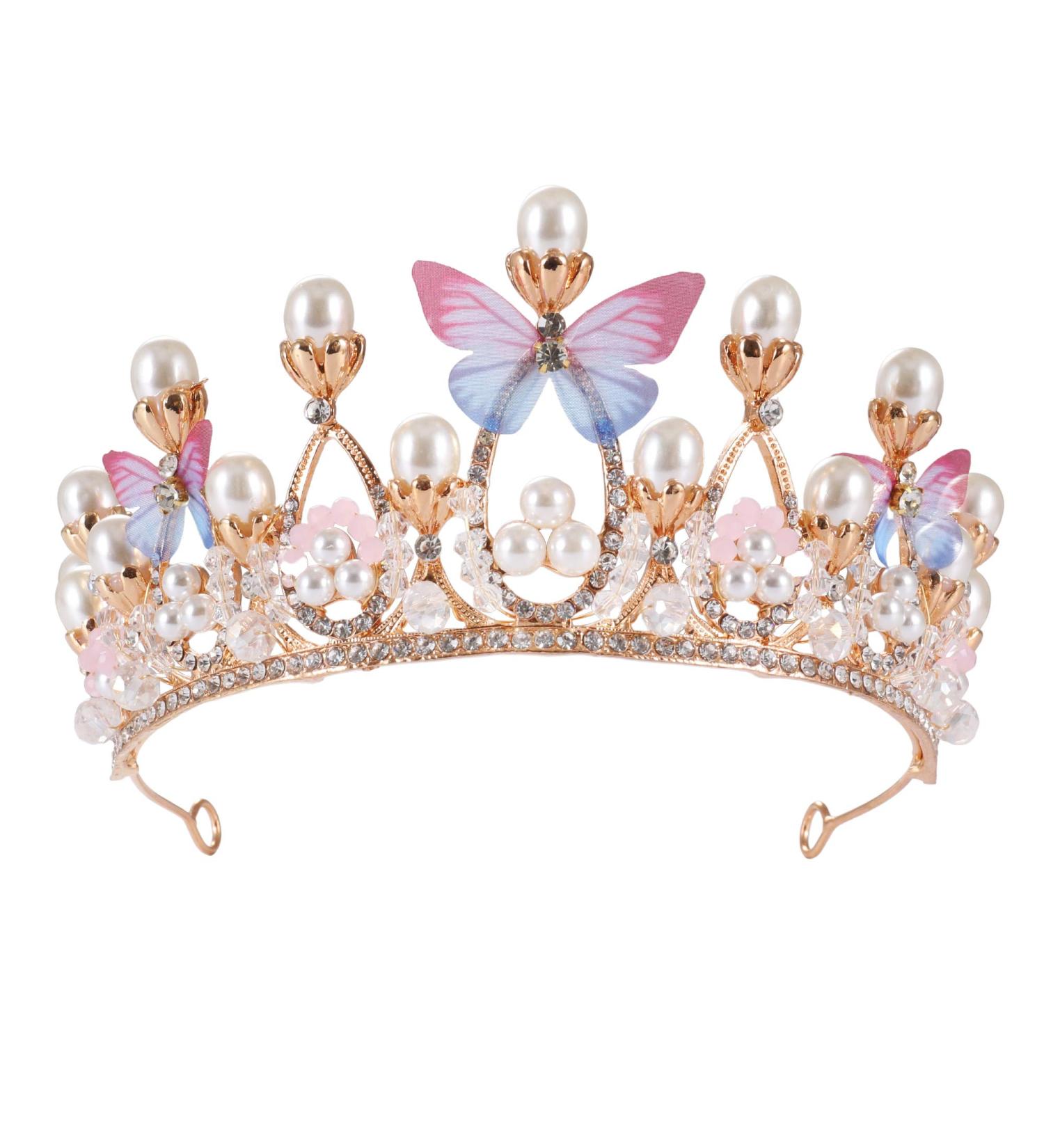 Rose Gold Princess Tiara for Girls - Handmade Butterfly Crown for Birthday, Performance, Catwalk - Crystal Hair Accessories - Buy Online on GoSupps.com