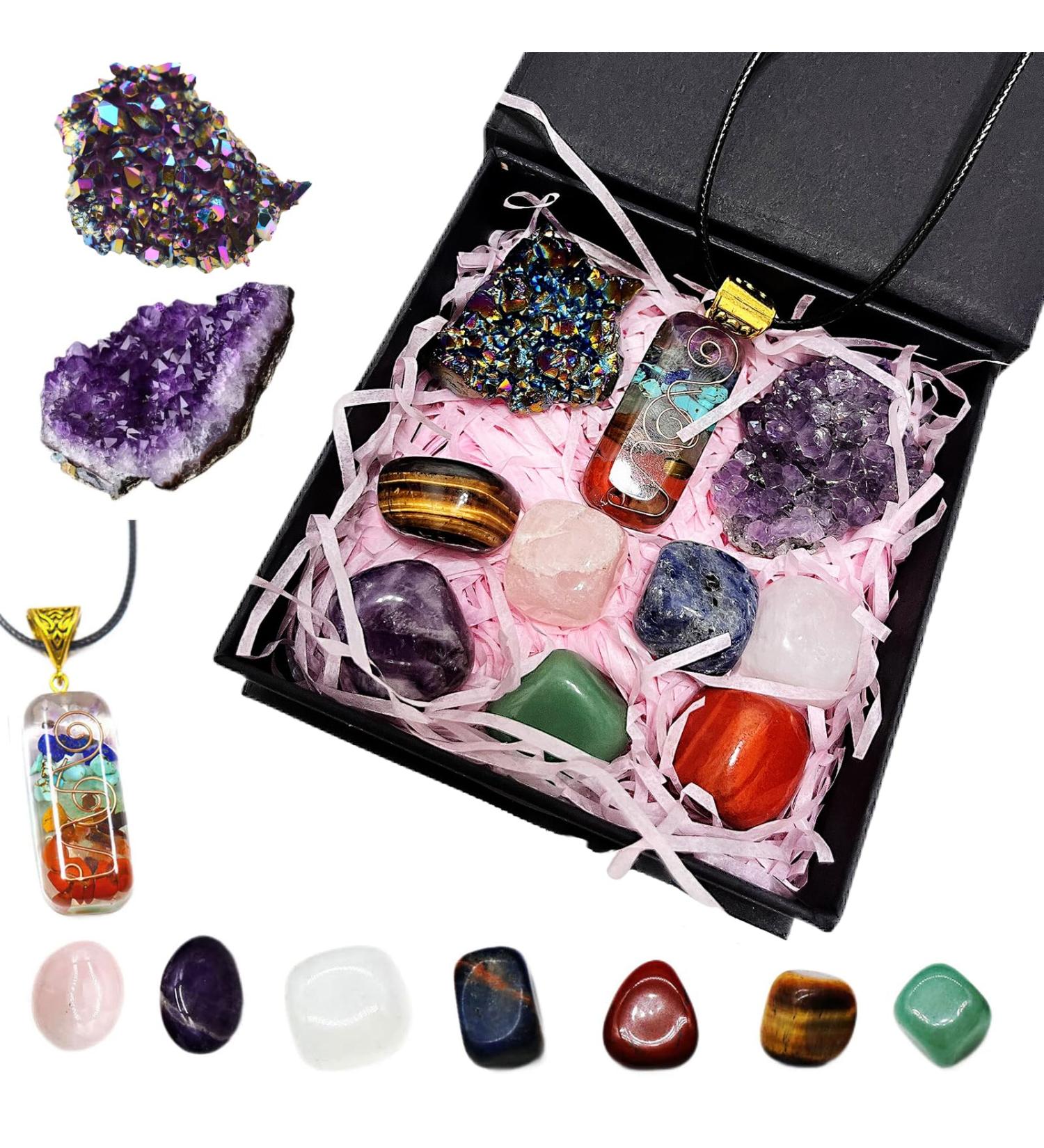 Qlisytpps 10pcs Healing Crystals Set - Chakra Gemstones Kit with Amethyst Clusters - Perfect Witchcraft Gift for Beginners - Buy Online on GoSupps.com