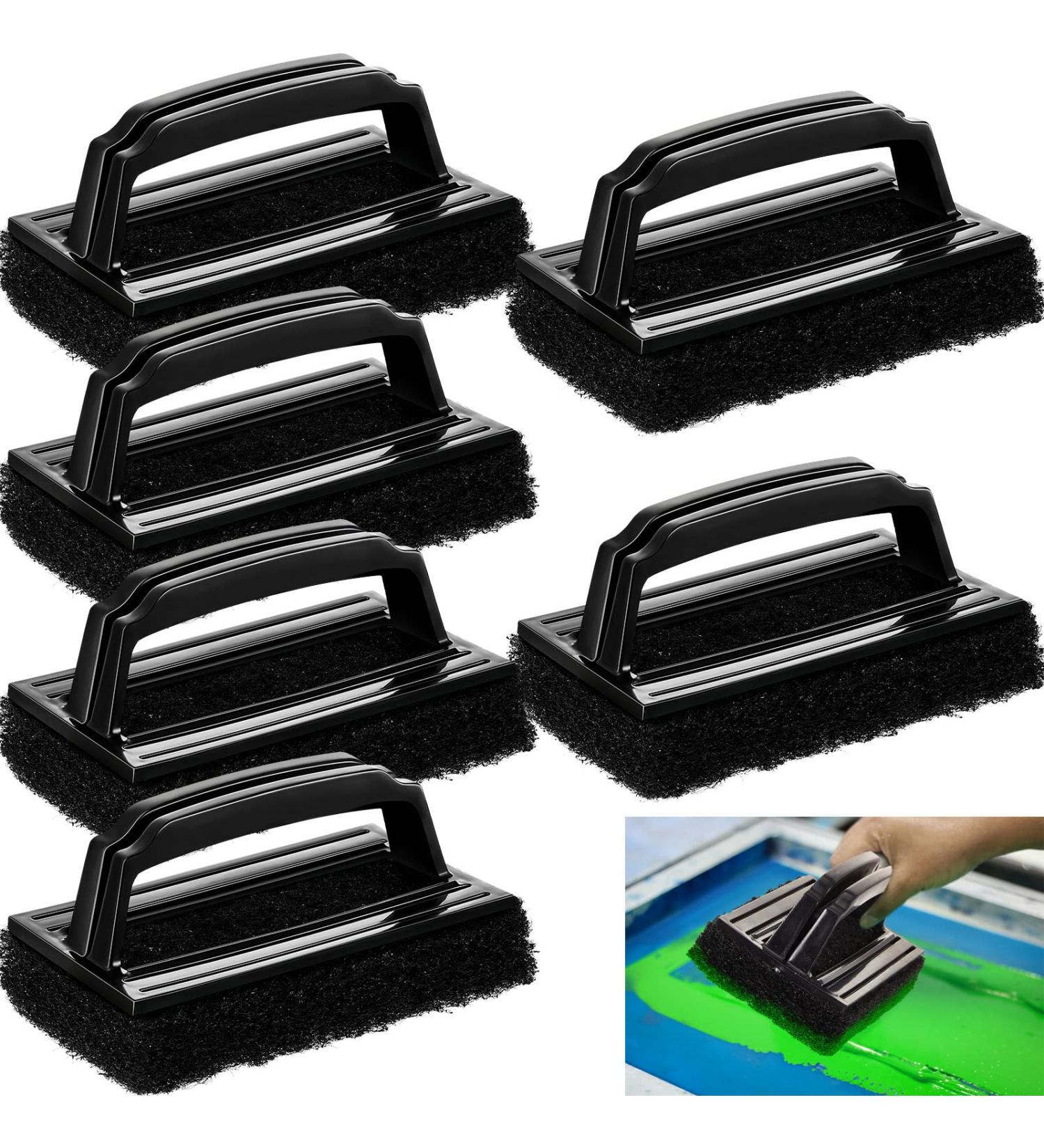 6 Pcs Screen Printing Scrub Pad with Black Handle - Chemical Resistant Scrub Brush for Cleaning Mesh Frames - Screen Printing Supplies - Buy Online on GoSupps.com