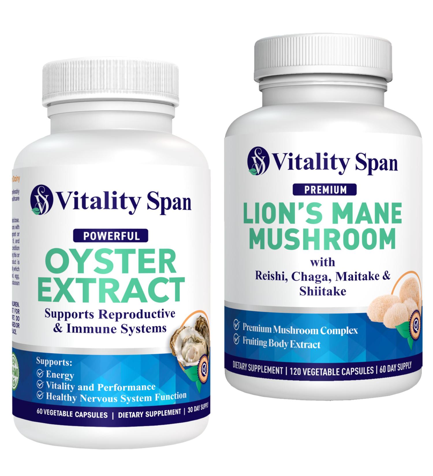 Oyster Extract Natural Zinc and Lions Mane Cognitive Support Mushroom Extract - Anti-Aging Bundle, Made in USA - Buy Online on GoSupps.com