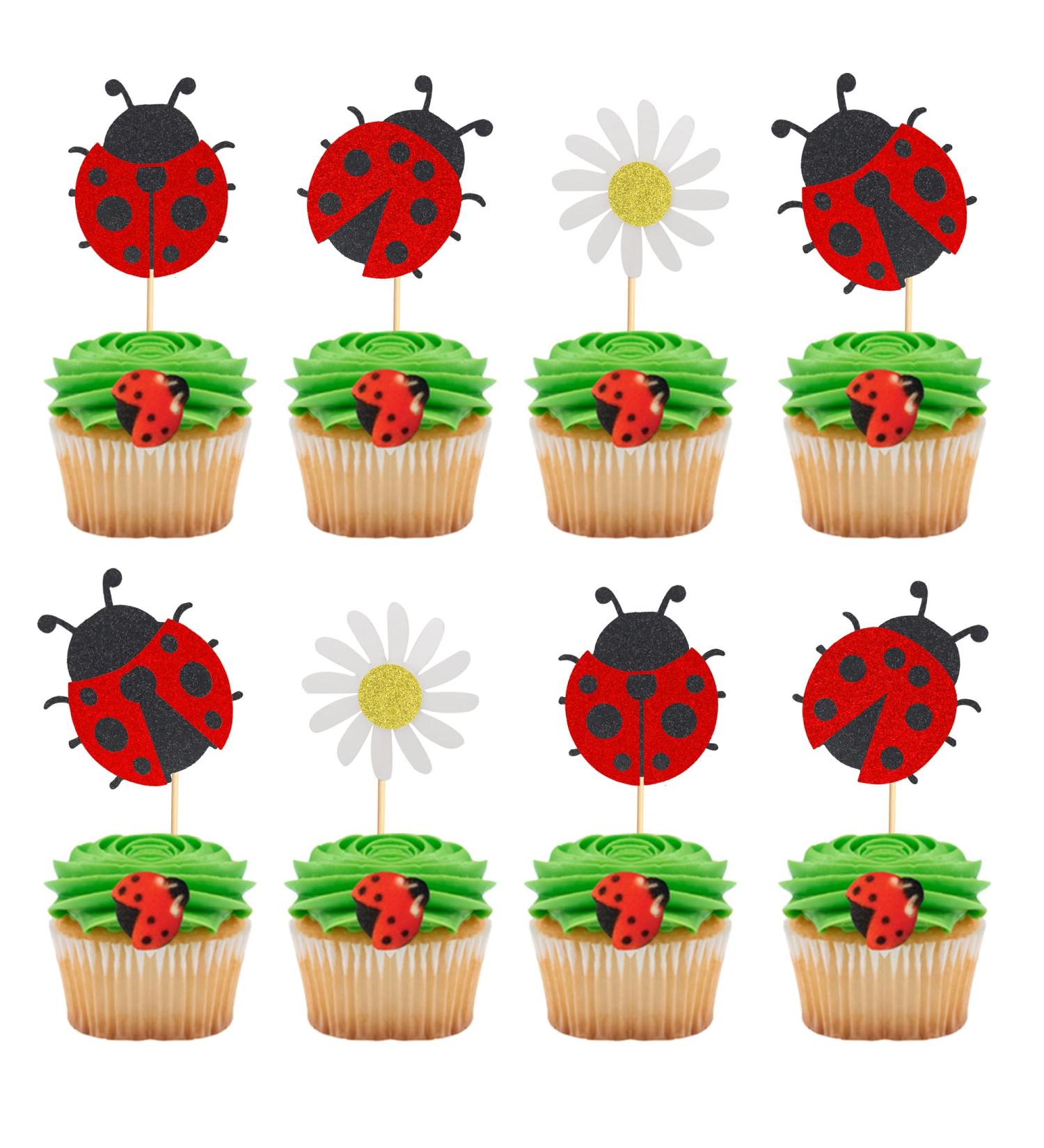 Arthsdite 24Pcs Ladybug Cupcake Toppers Flowers Insects Cupcake Picks Garden Theme Baby Shower Kids Birthday Party Cake Decorations Supplies - Buy Online on GoSupps.com