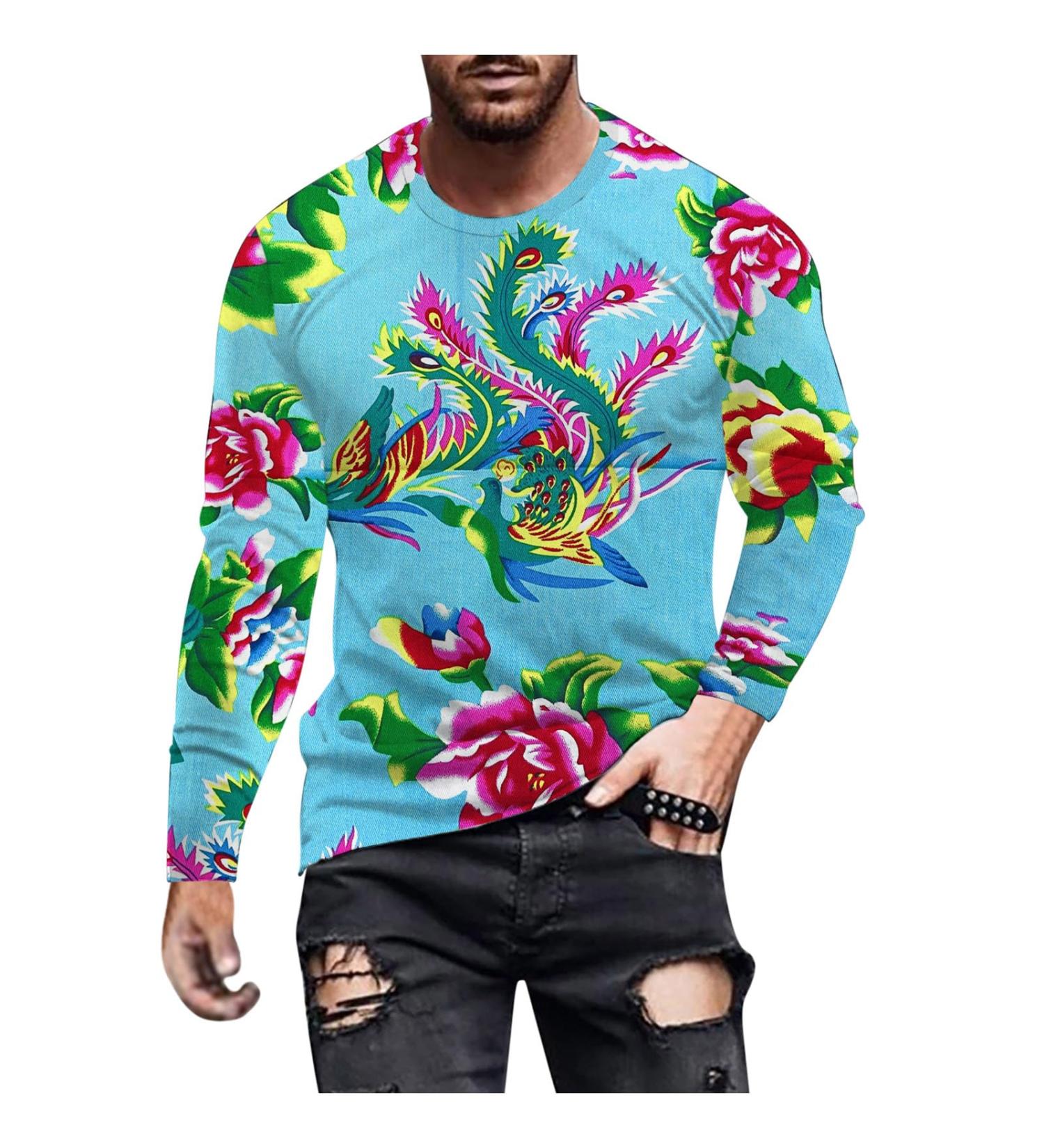 oelaio Mens Hipster Hiphop Tees - Fashion Floral Print Tshirts Long/Short Sleeve Urban Streetwear Animal Graphic Pullover - Buy Online on GoSupps.com