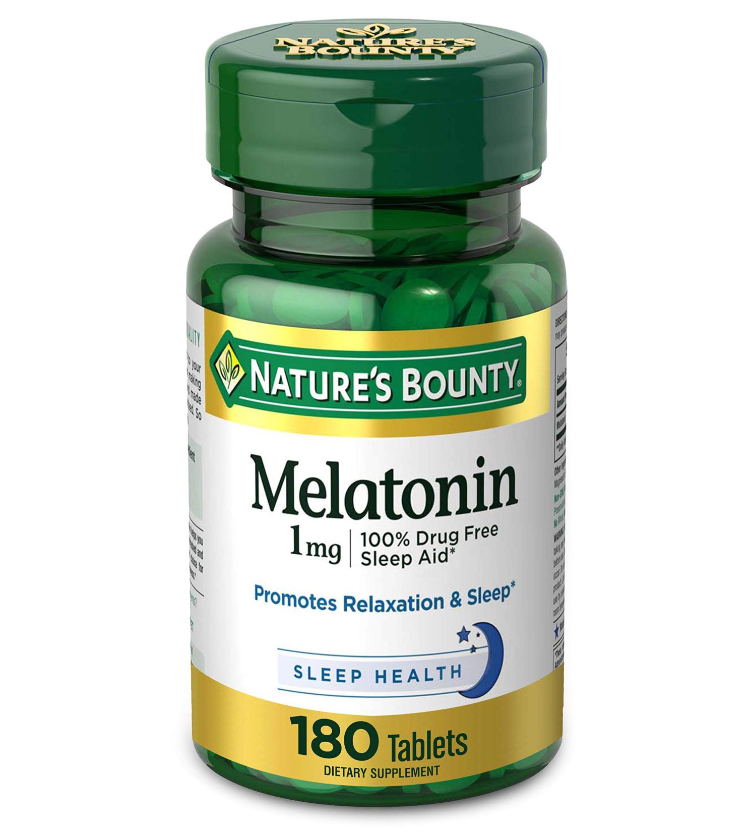 Nature's Bounty Melatonin 1 mg - 180 Tablets for Sleep Support - Buy Online on GoSupps.com