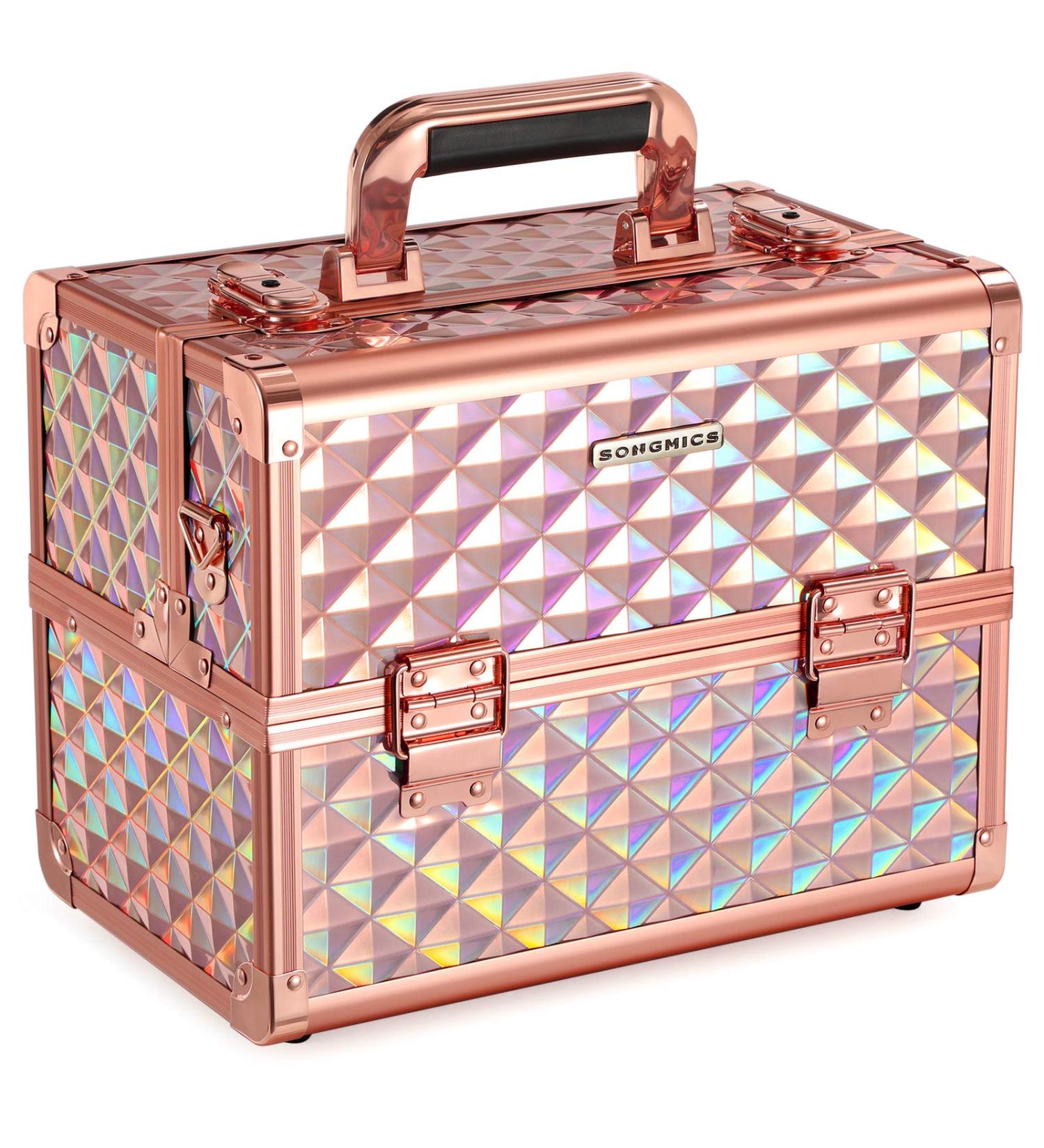 Songmics Rose Gold Cosmetic Case - Lockable Make-Up Organizer for Travel & Hairdressers | Stylish Storage for Visagists | JBC323RD Pink Gold - Buy Online on GoSupps.com