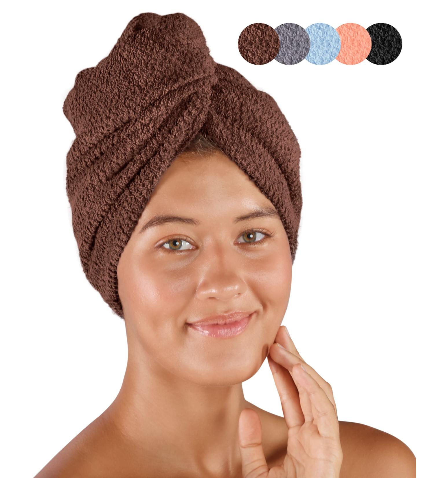 Buy Pamuq 100% Cotton Hair Turban Set - Quick-Drying Brown Towel with Buttons - 2 Series Hair Drying Towels for Effortless Style - Buy Online on GoSupps.com