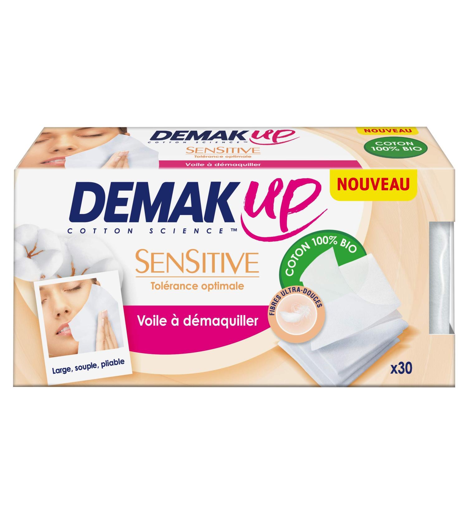 Demak'Up Sensitive Makeup Remover Veils - Face and Eyes - 100% Organic Natural Cotton Fibers - 30 Veils - Buy Online on GoSupps.com