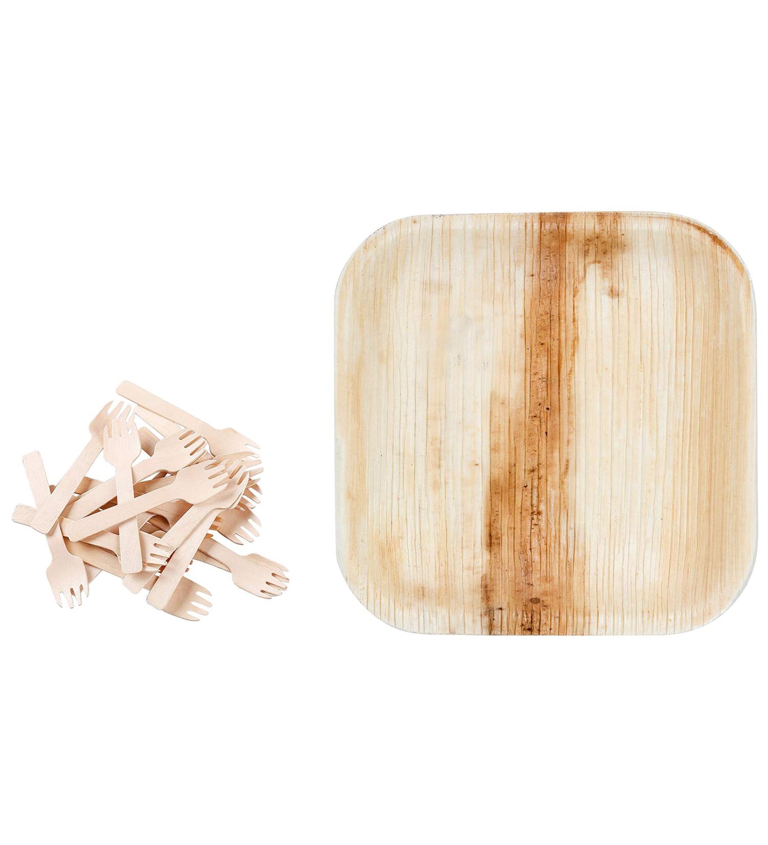 Perfectware 4 Palm Plate & Mini Wooden Spork Sets - Pack of 100 Pieces - Buy Online on GoSupps.com