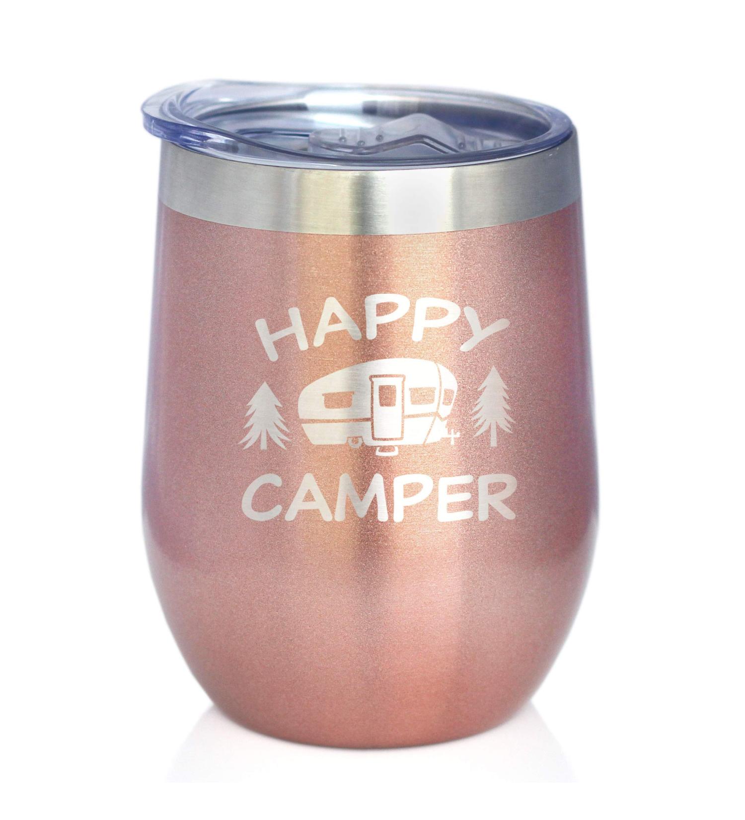 Bevvee Happy Camper Wine Tumbler - Rose Gold Stainless Steel Insulated Cup - Buy Online on GoSupps.com