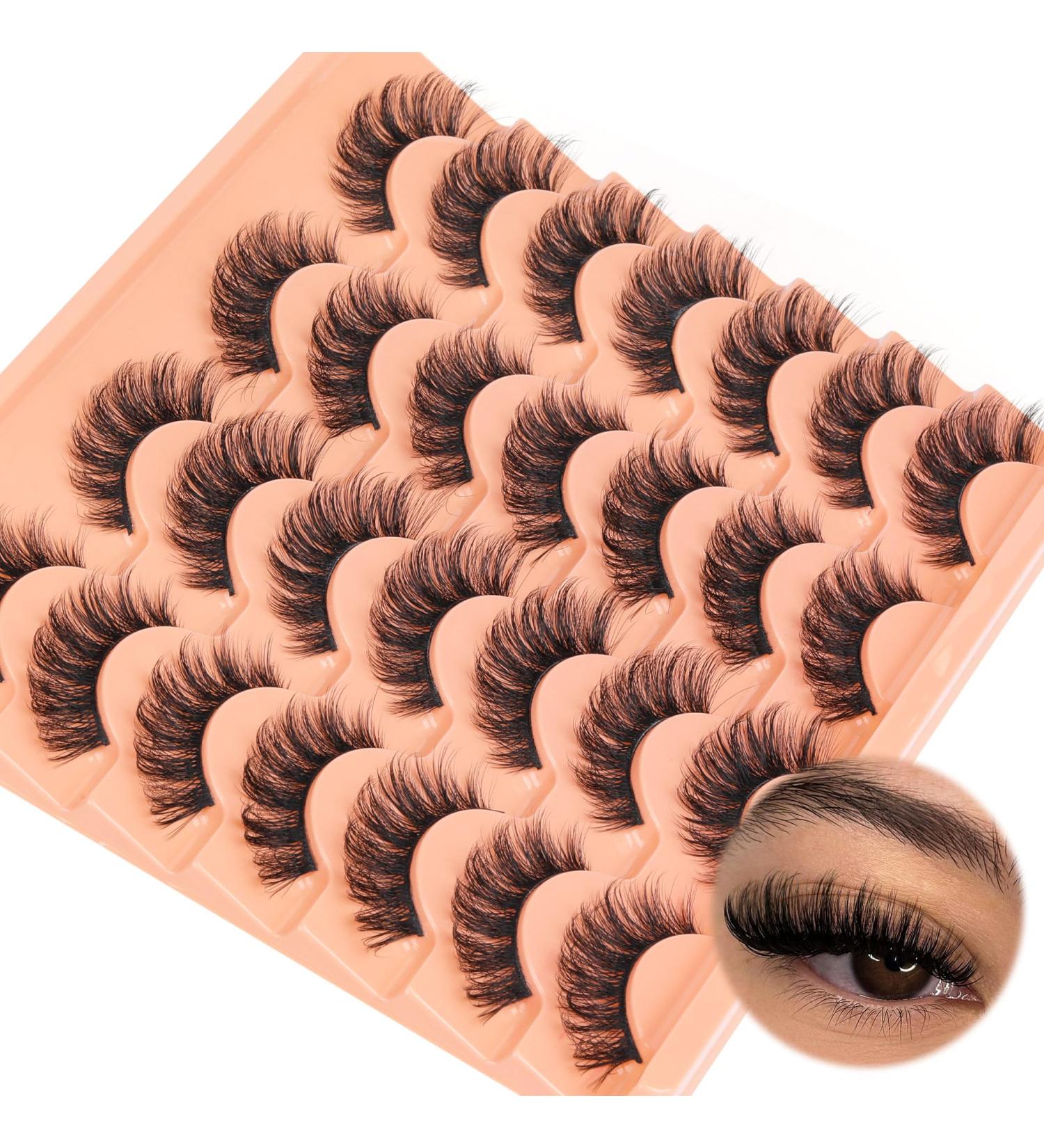 Goddvenus Lashes Natural False Eyelashes Fluffy 5D Russian Strip Lashes16mm Cat Eye Lashes Fake Lashes Fluffy 14 Pairs CC Curl Wispy Eyelash Pack Natural strip lash - Buy Online on GoSupps.com