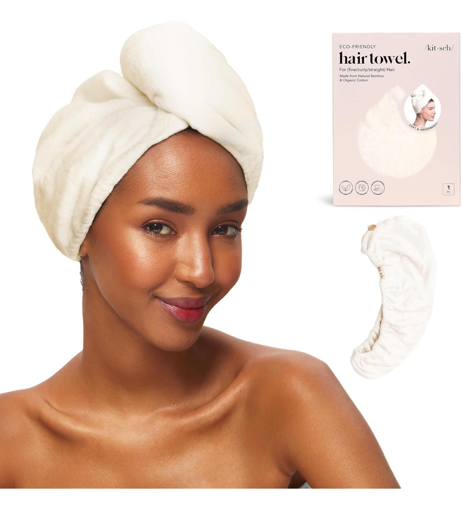 Kitsch Microfiber Hair Towel Wrap for Women – Ultra Absorbent Microfiber Bath Towels for Wet Curly Long or Short Hair - White Ivory - Buy Online on GoSupps.com