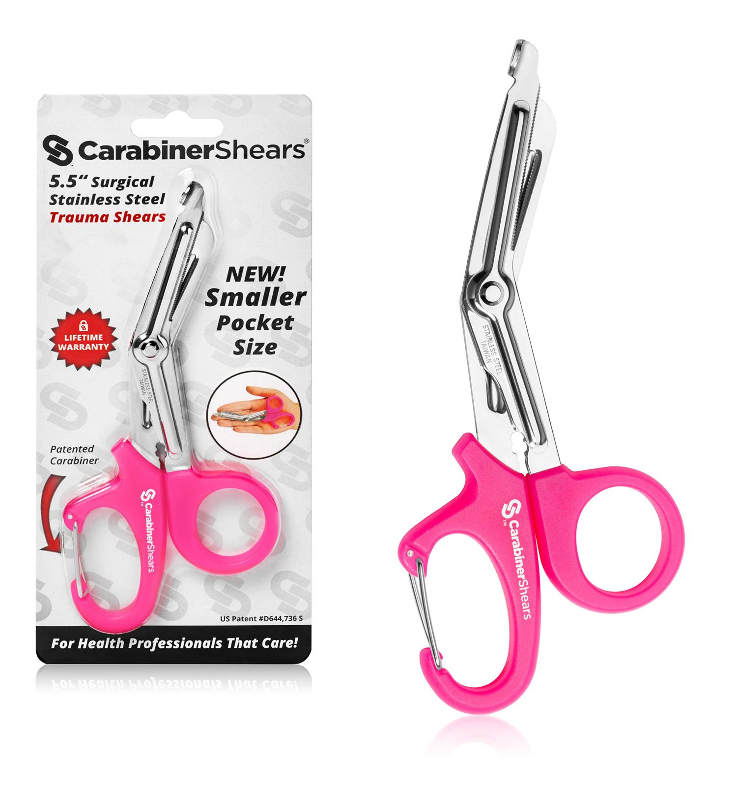Stainless Steel Trauma Shears with Carabiner - 5.5-inch Pink Bandage Scissors for Surgical, EMT, EMS, Medical, Nursing, Veterinary Use - First Aid Supplies - Buy Online on GoSupps.com