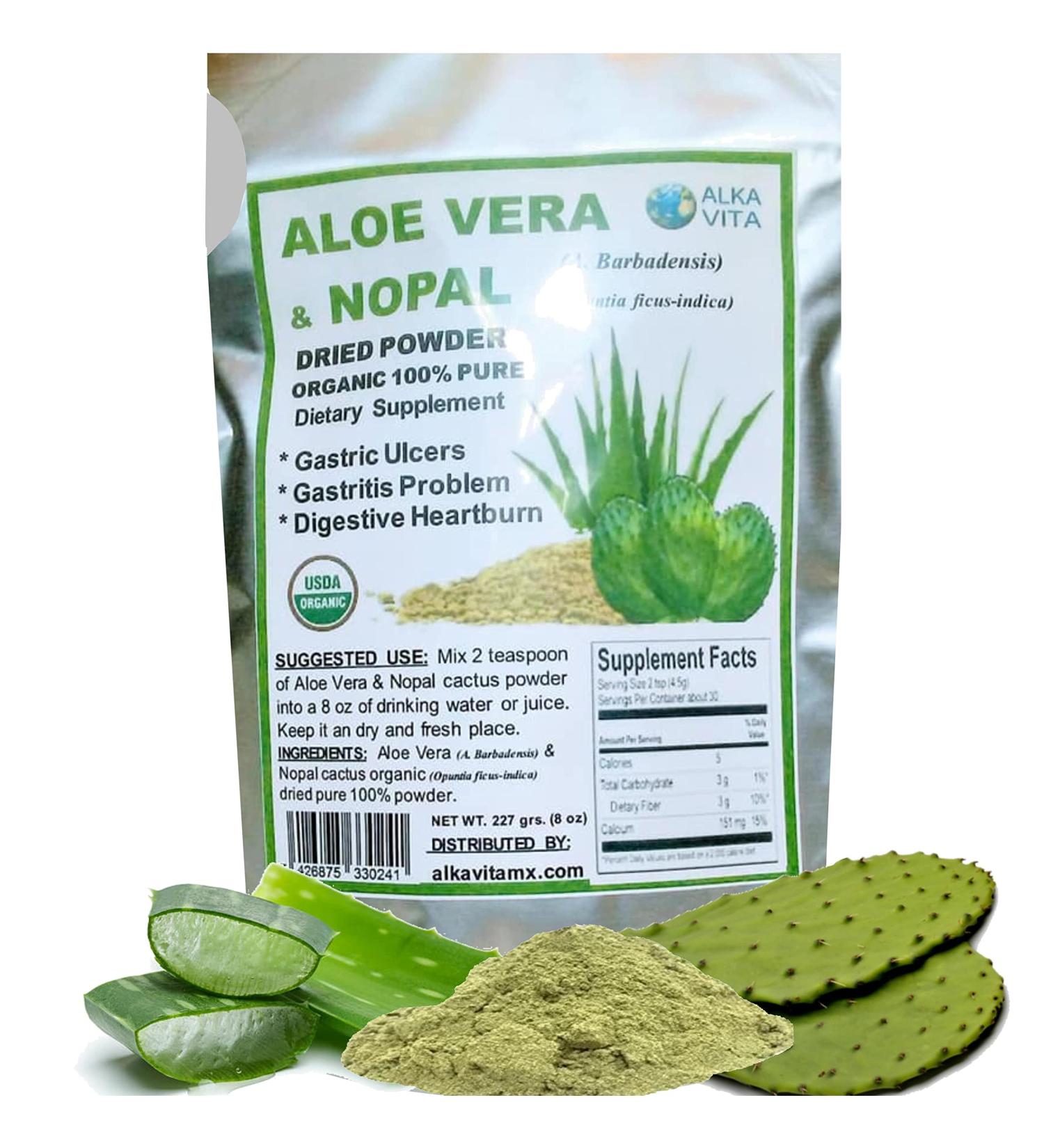 Organic Aloe Vera & Nopal Cactus Powder 1/2 Lb for Digestive Health | 100% Vegan & Pure | ALKAVITA Green - Buy Online on GoSupps.com