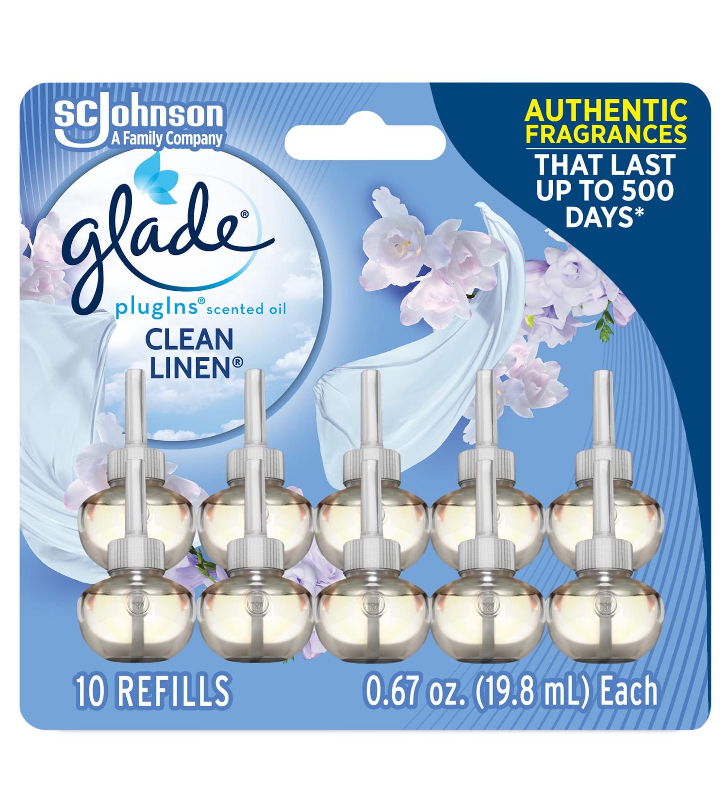 Glade PlugIns 6.7 Fl Oz Clean Linen Refills - 10 Count Pack - Scented & Essential Oils for Home & Bathroom - Buy Online on GoSupps.com