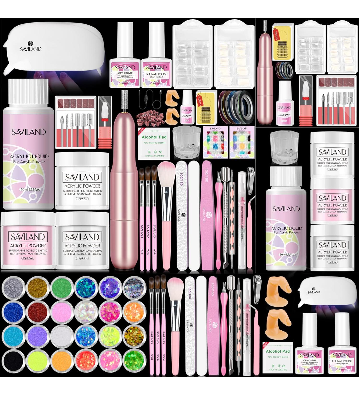 Saviland Acrylic Nail Kit for Beginners - 3 Colors with Nail Drill, Lamp & Tools | DIY Nail Art Set for Women - Buy Online on GoSupps.com