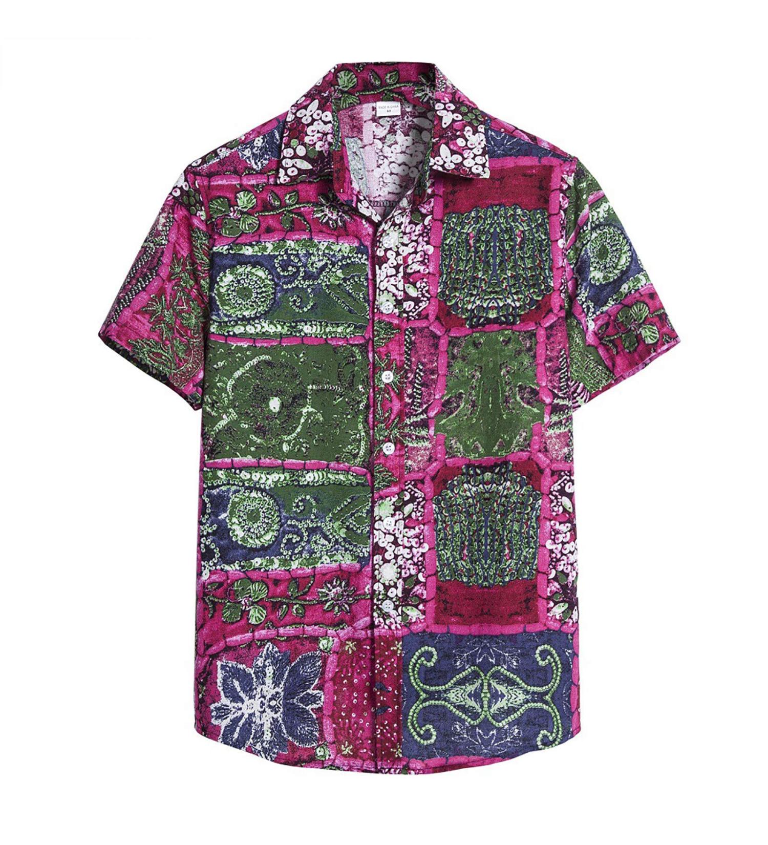 Yowablo Men's Colorful Stripes Shirt - Summer Short Sleeve Casual Blouse XXL | International Shipping Available - Buy Online on GoSupps.com