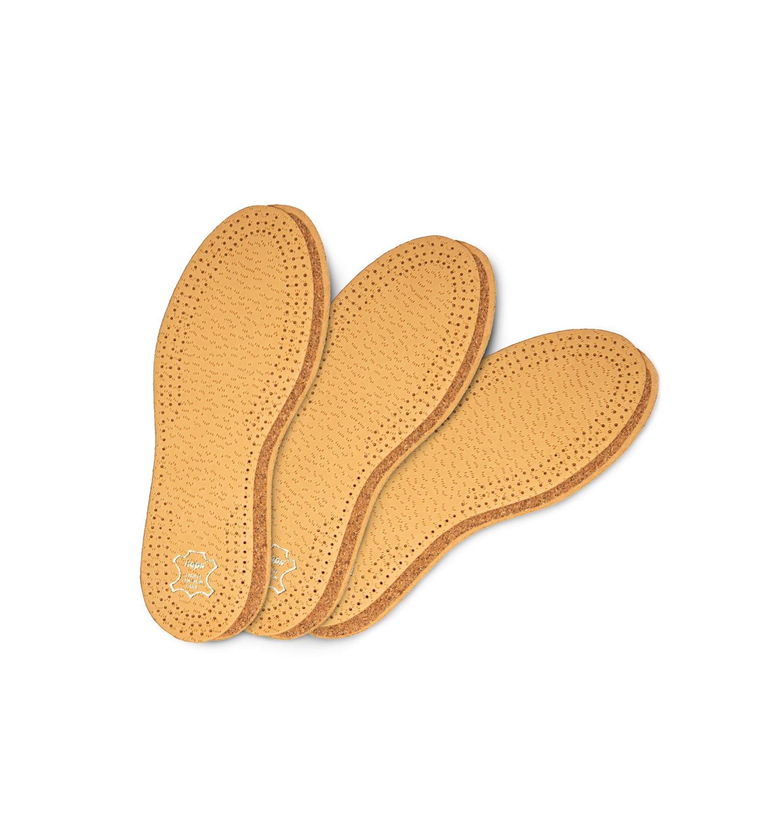 3 Pair Pack Kaps Pecari Cork Shoe Insoles - Vegetable Tanned Sheepskin Leather & Natural Cork for Men (11 US / 44 EUR) - Elegant Comfort & Support - Buy Online on GoSupps.com