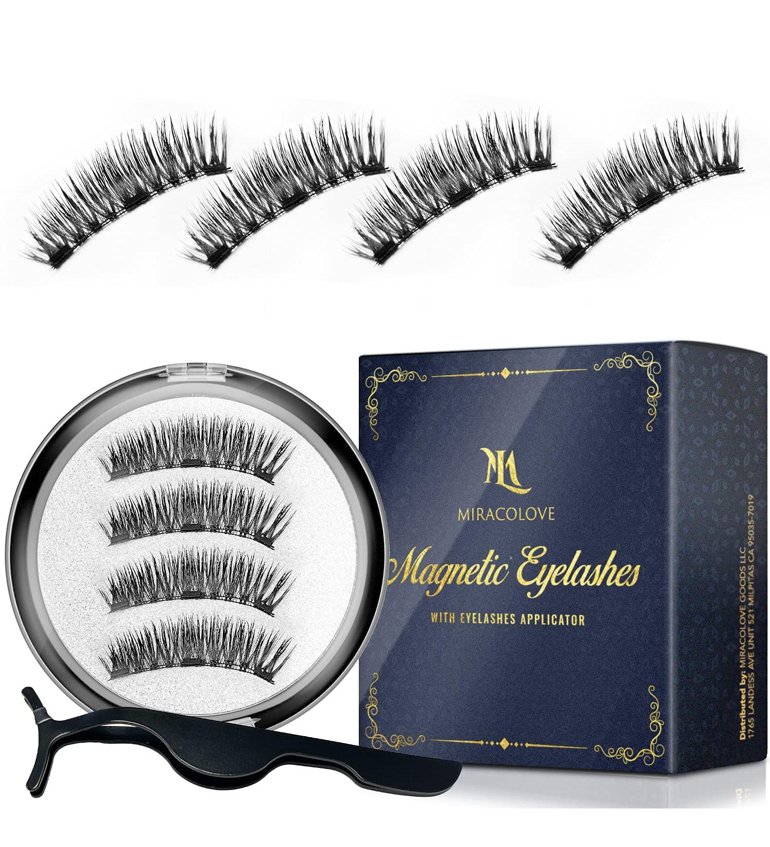 Upgrade Triple Magnetic Eyelashes  Segmented False Eyelashes  3D Reusable Eyelashes with Applicator Kit  No Glue  Easy to Apply  Light weight  Natural Look  (8 PC with Tweezer  1.14 inch/29 mm)