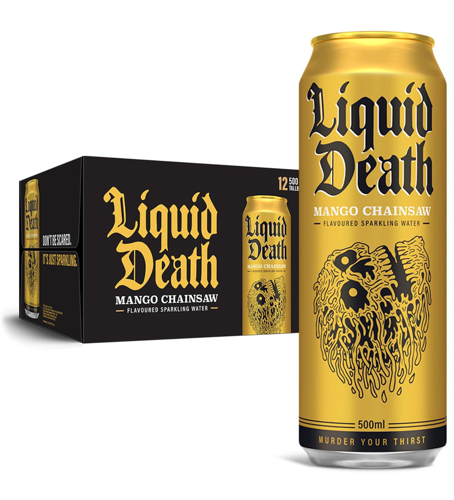 Liquid Death Sparkling Water Mango Chainsaw 12 x 500ml - Mango Chainsaw Sparkling Water - Buy Online on GoSupps.com
