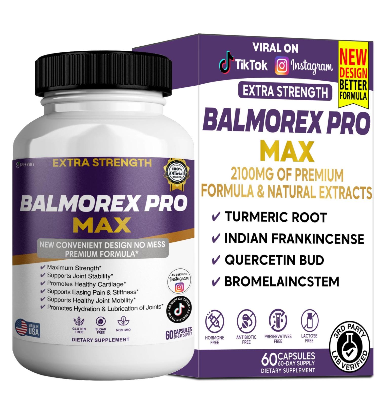 GREENVIFY Balmorex Pro Max Extra Strength Joint Support Supplement 60 Capsules 20 Day Supply (1) - Buy Online on GoSupps.com