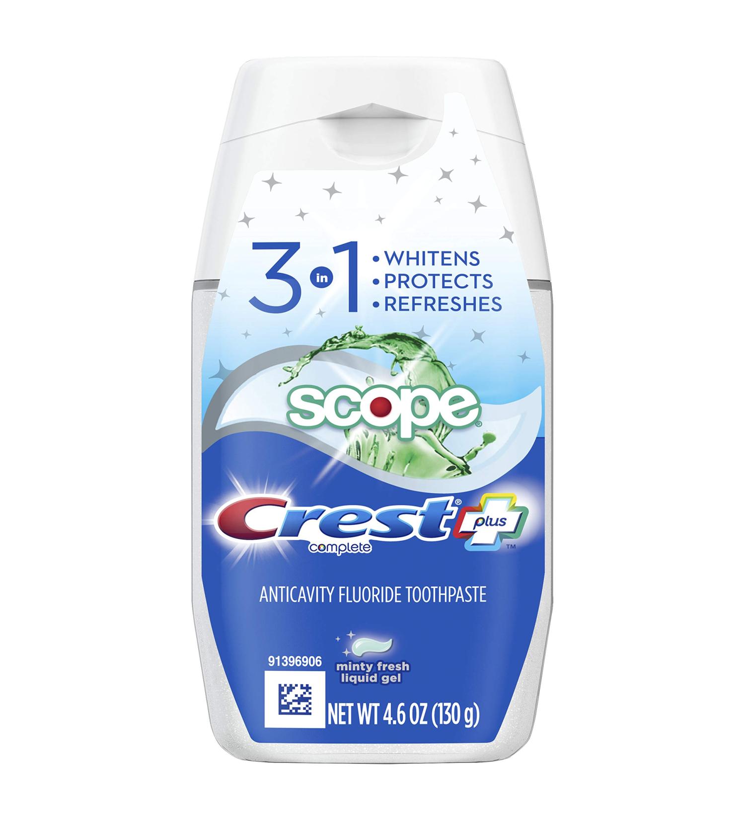 Crest Complete Plus Scope 3-in-1 Teeth Whitening Liquid Gel Toothpaste 4.6 Ounce (Pack of 6)