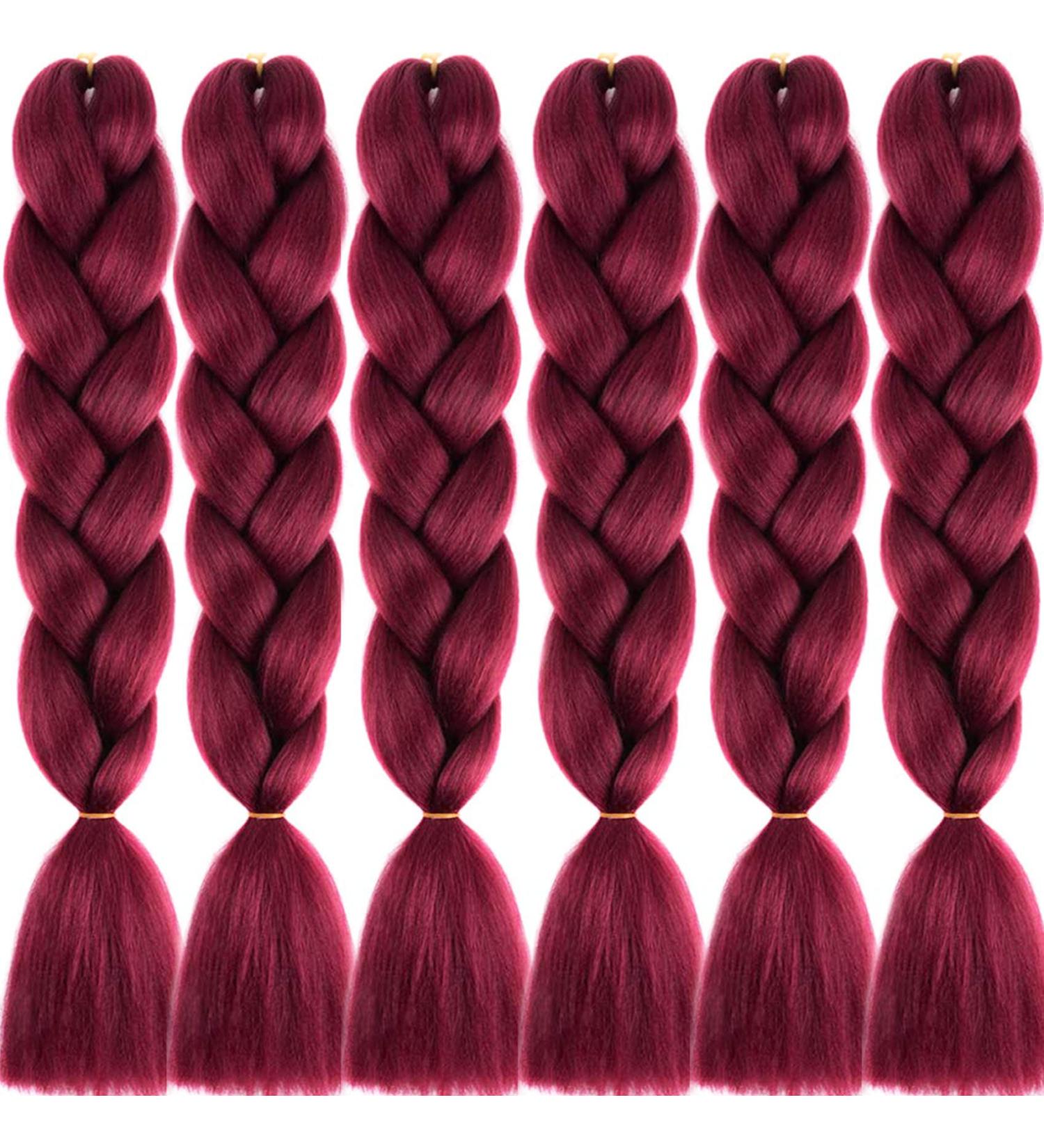 LDMY Burgundy Braids Extensions - 6pcs Pack 24 Jumbo Kanekalon Synthetic Hair for Women | Yaki Texture 100g per Piece - Buy Online on GoSupps.com