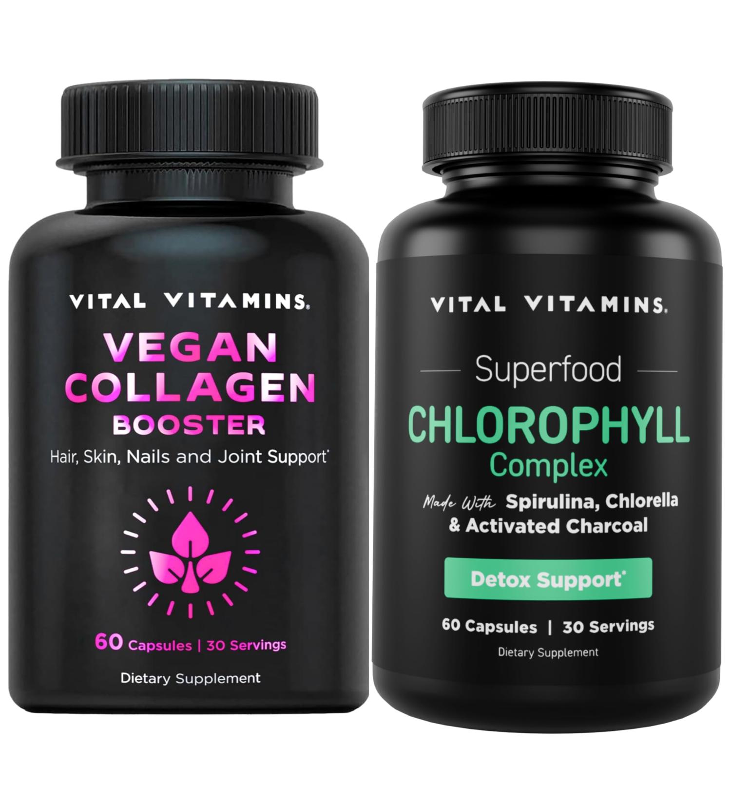 Vital Vitamins Vegan Collagen Booster + Chlorophyll Complex Capsules - Buy Online on GoSupps.com