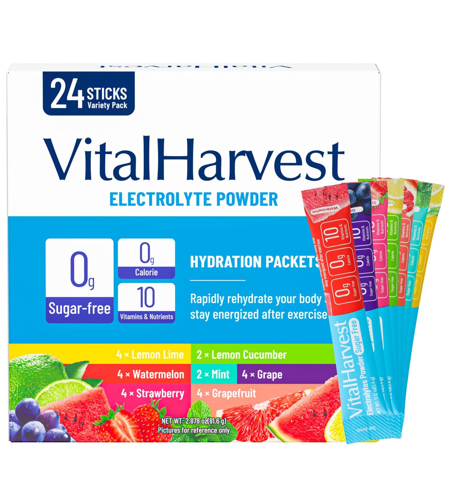 20 Sticks Electrolytes Powder Packets 7 Flavors Sugar Free Hydration Packets Electrolyte Liquid Daily IV Drink Mix Lemon Lime Watermelon Strawberry Grape Grapefruit Lemon Cucumber Mint - Buy Online on GoSupps.com