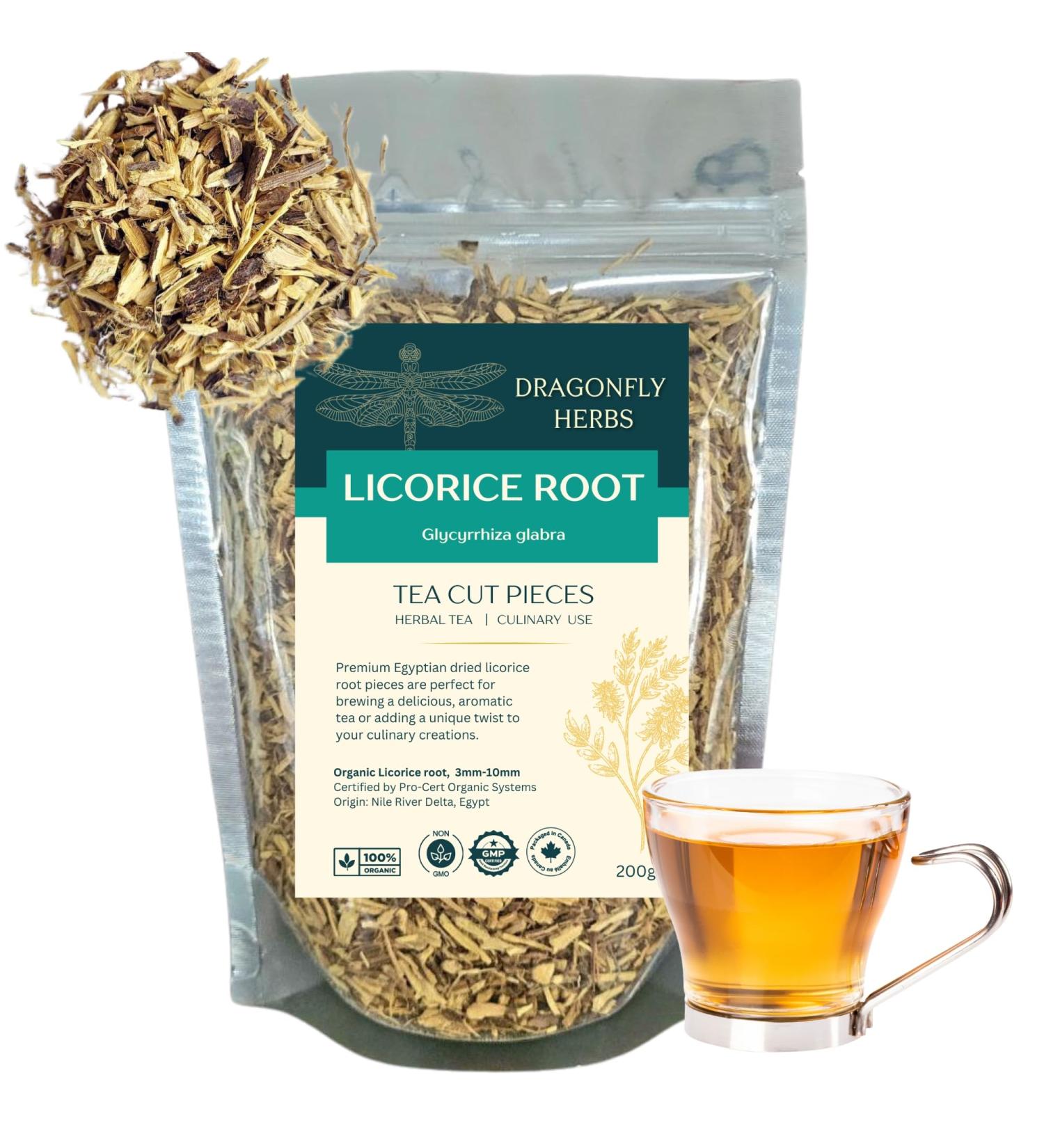 Organic Licorice Root 200g Tea Cut Loose Herbal Tea Caffeine-Free Glycyrrhiza Glabra Egyptian Liquorice Dried Bulk | DRAGONFLY HERBS 200 grams - Buy Online on GoSupps.com
